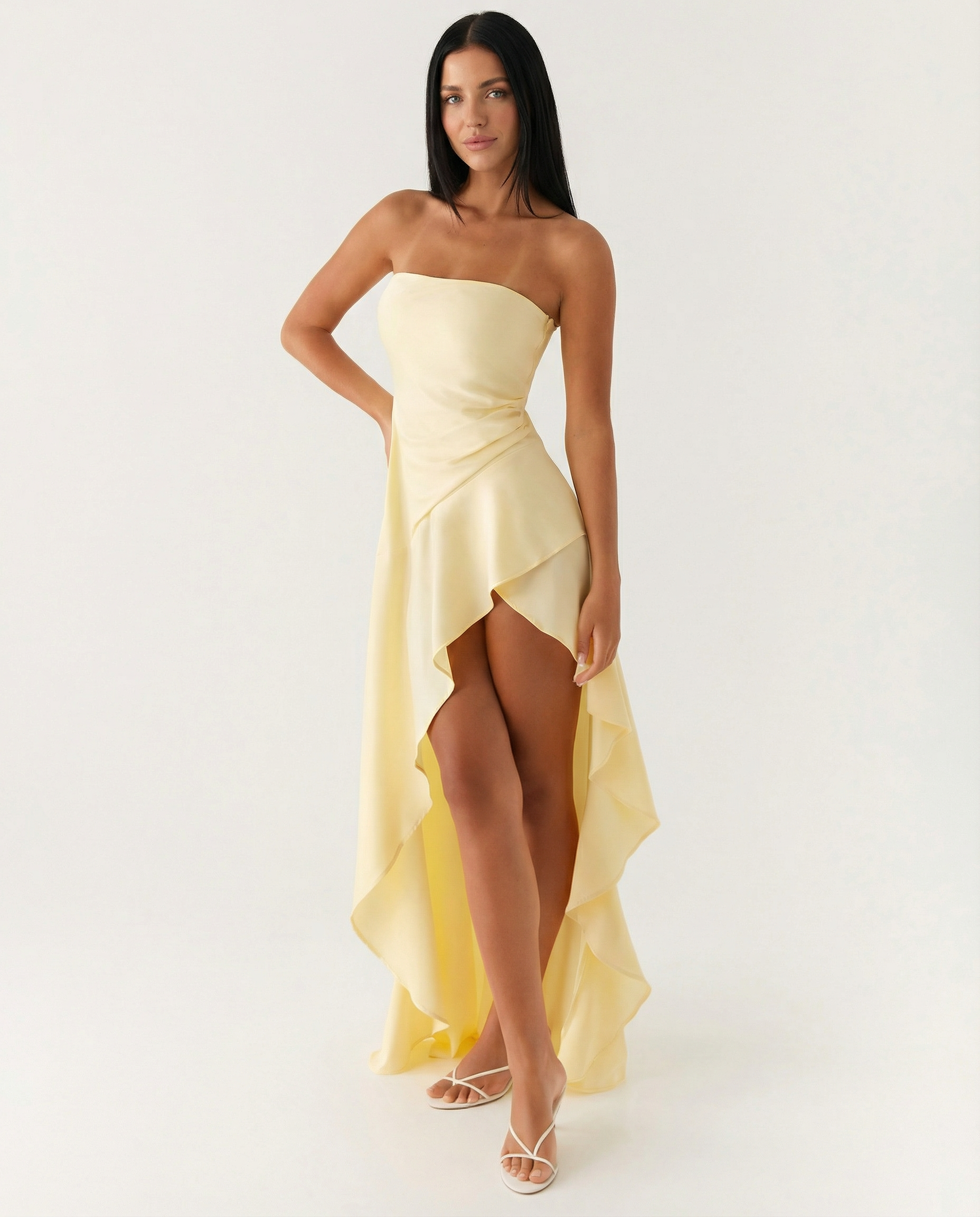 Lorraine | Strapless Maxi Dress with Asymmetric High-Low Hem
