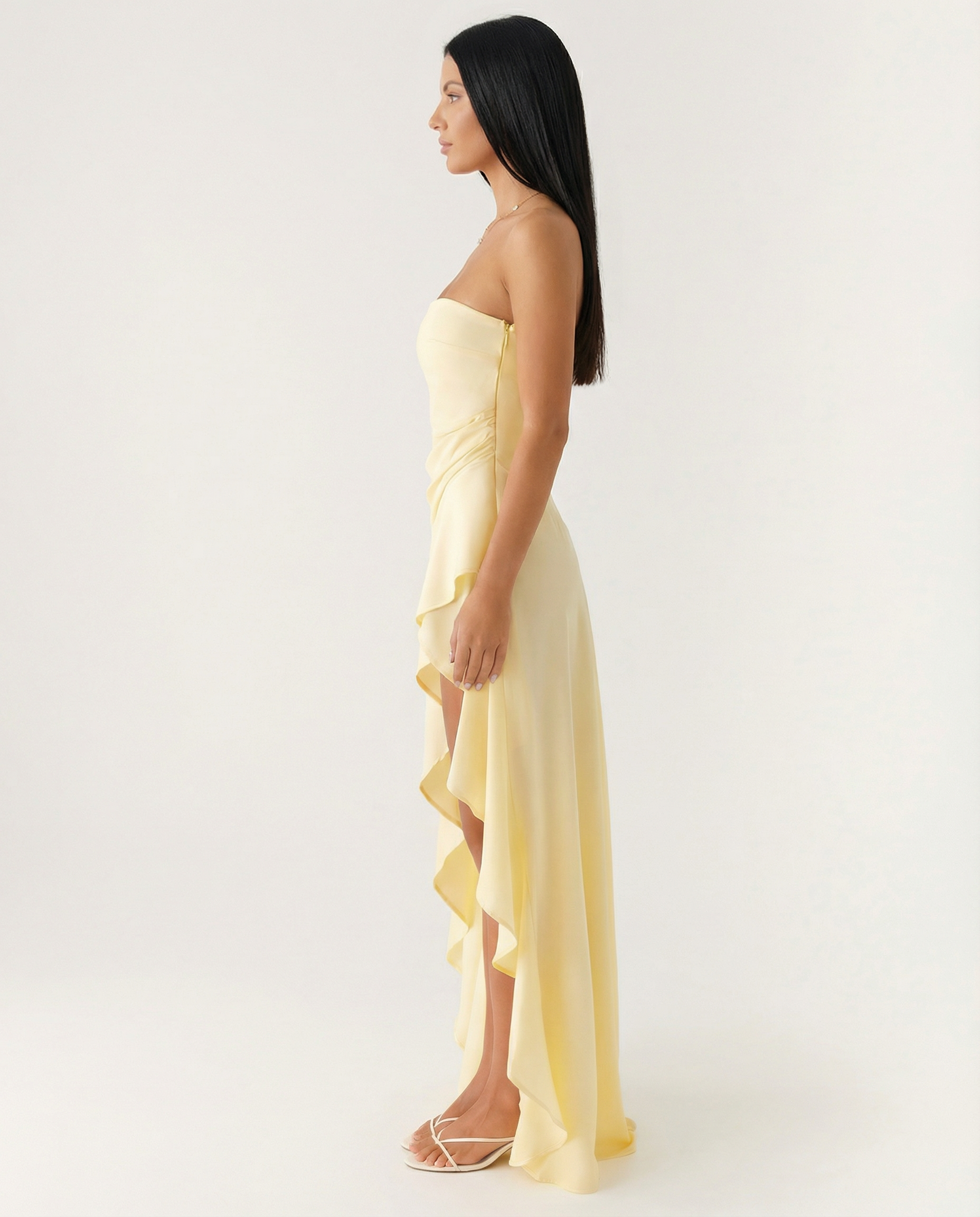 Lorraine | Strapless Maxi Dress with Asymmetric High-Low Hem
