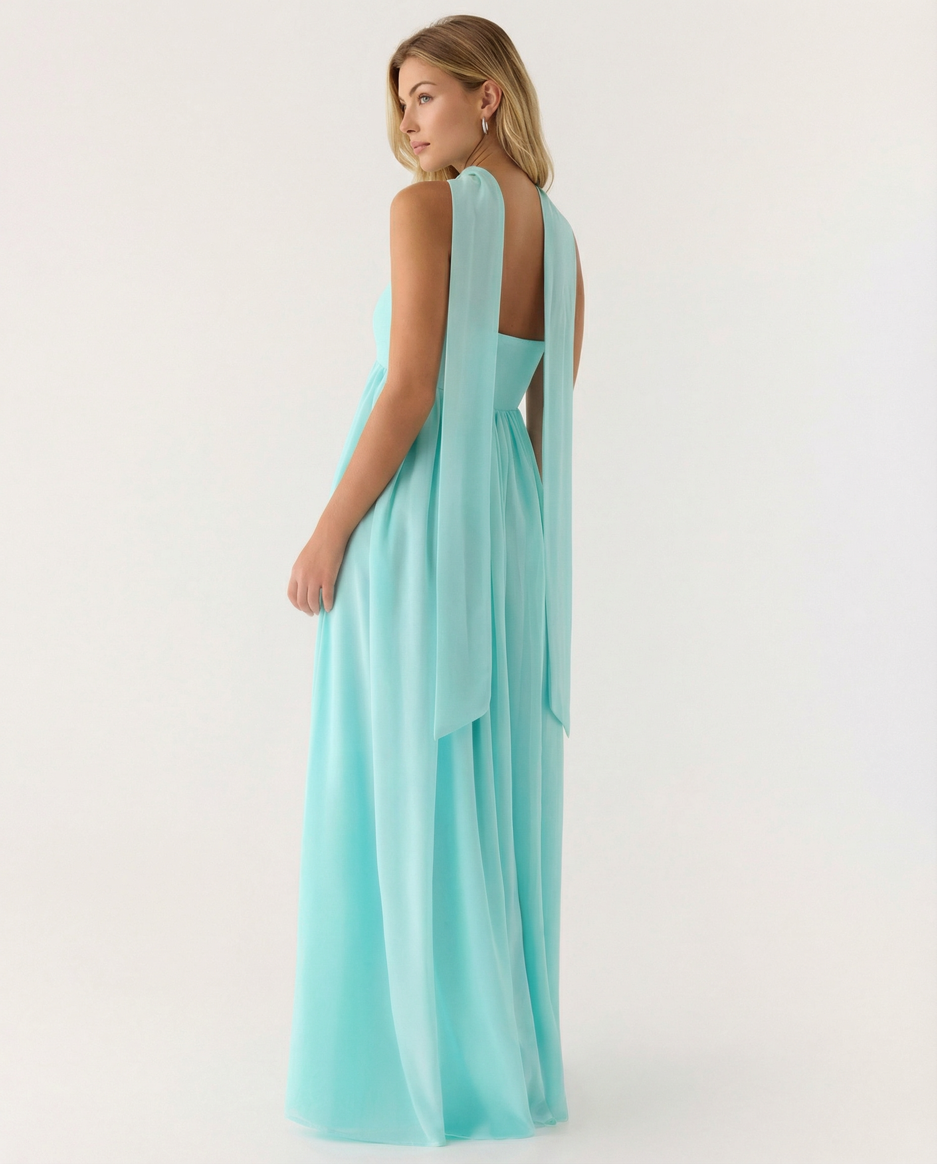 Kelley | Halter Neck Scarf Tie Satin Maxi Dress