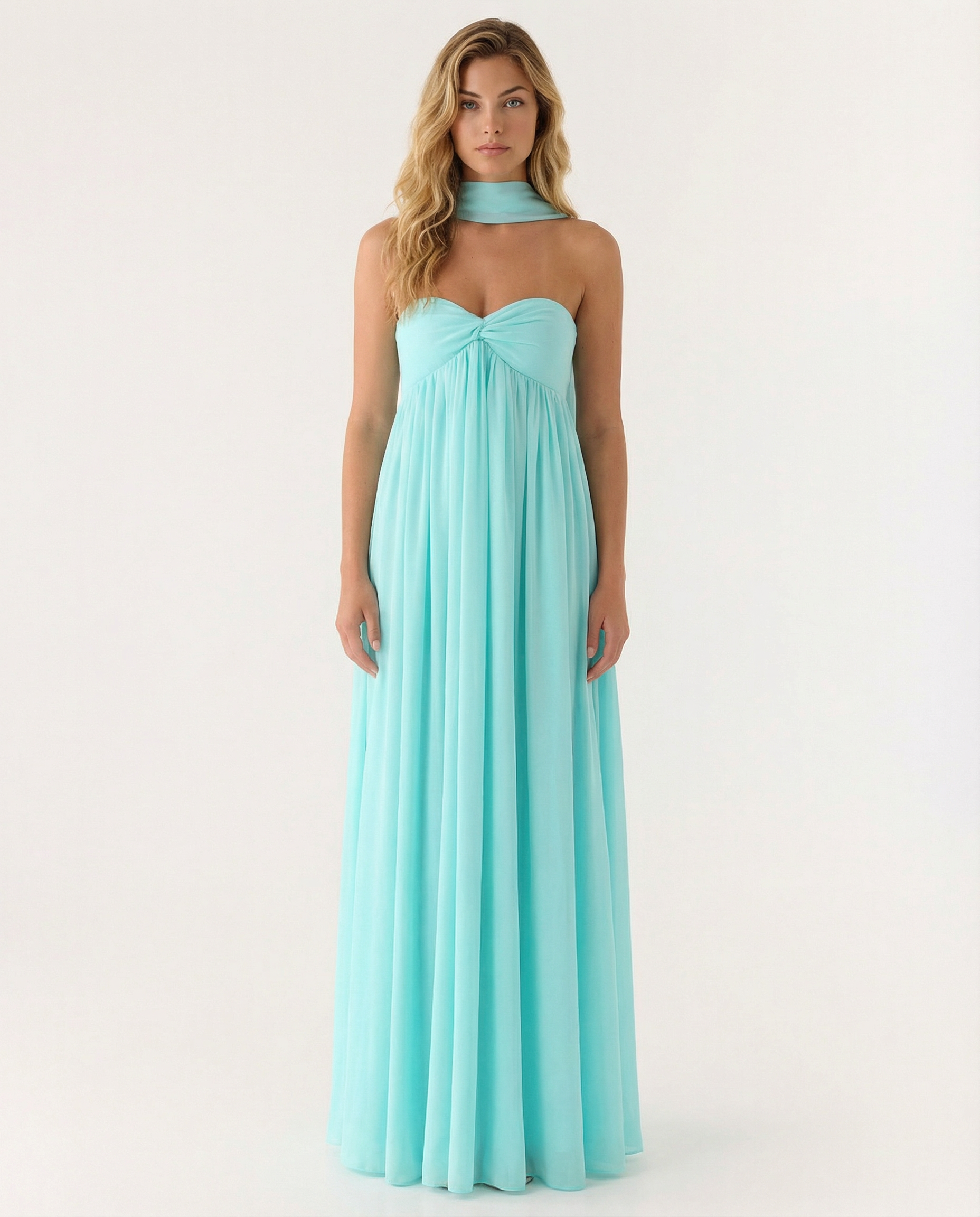 Kelley | Halter Neck Scarf Tie Satin Maxi Dress