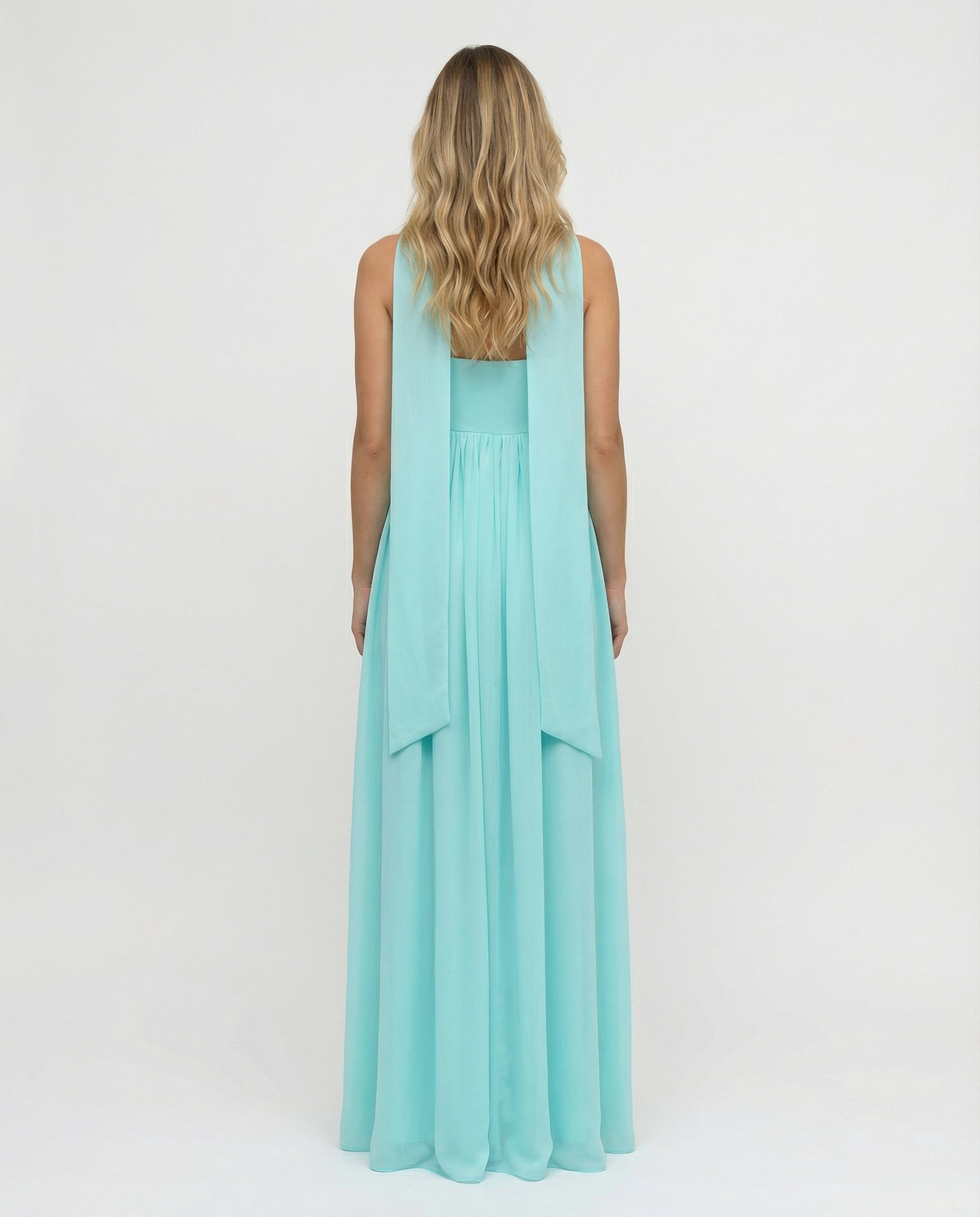 Kelley | Halter Neck Scarf Tie Satin Maxi Dress