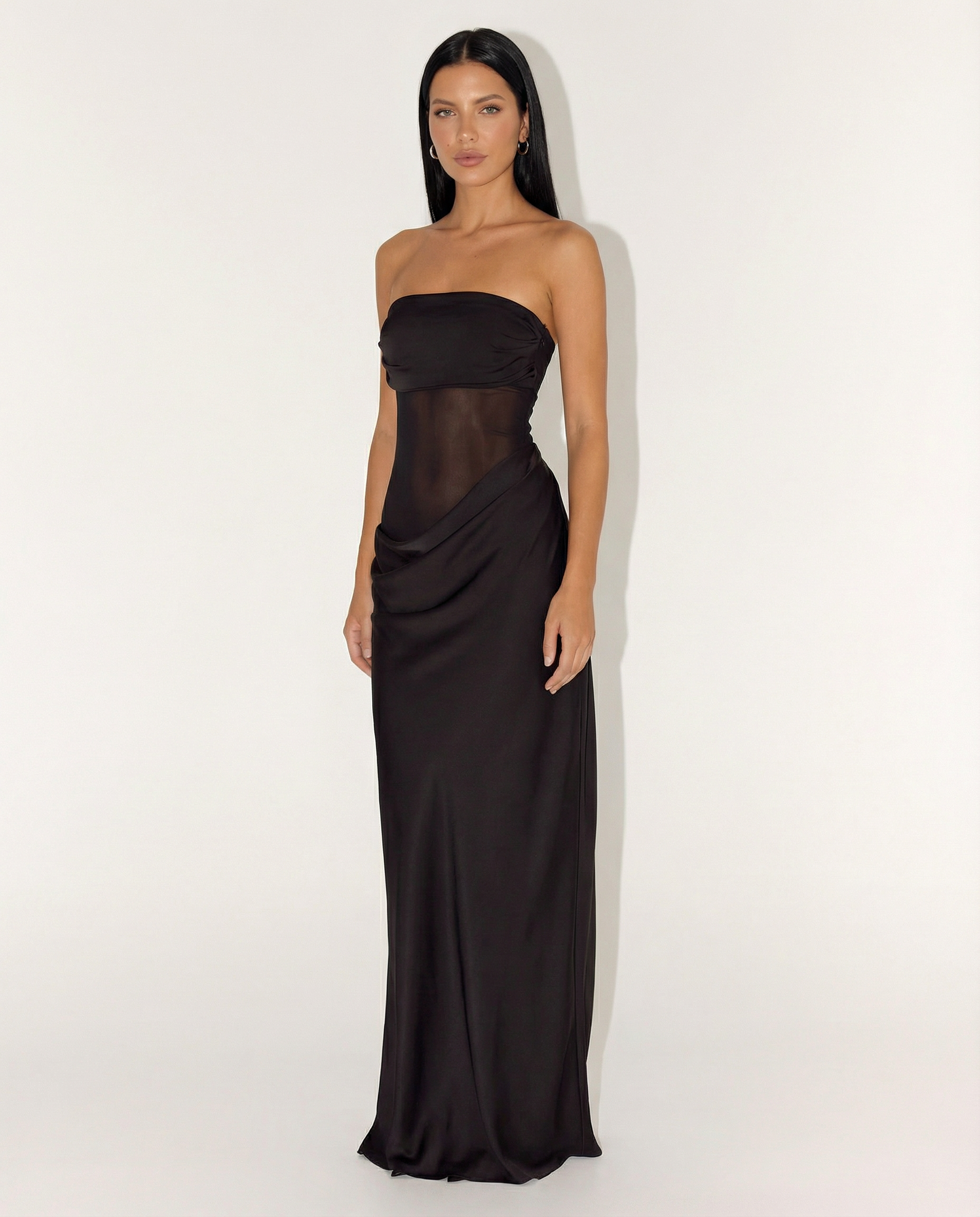 Trisha | Sleeveless Bodycon Fit Satin Maxi Dress