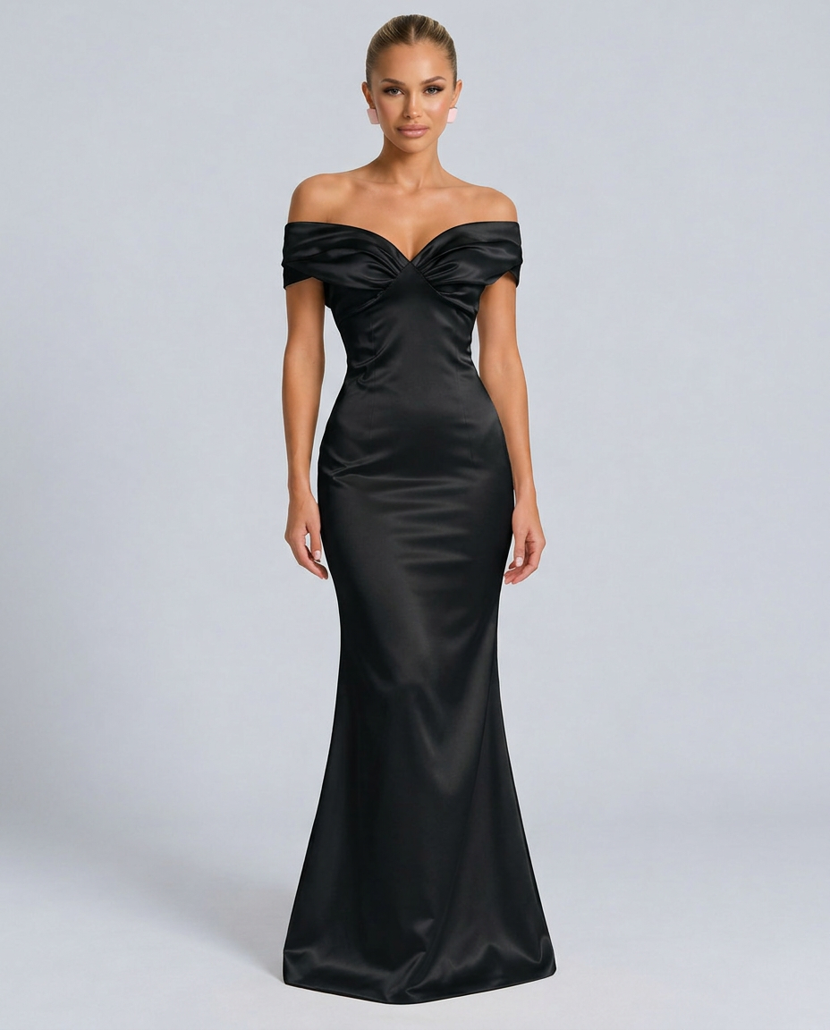 Ivy | Off-Shoulder Satin-Look Maxi Dress