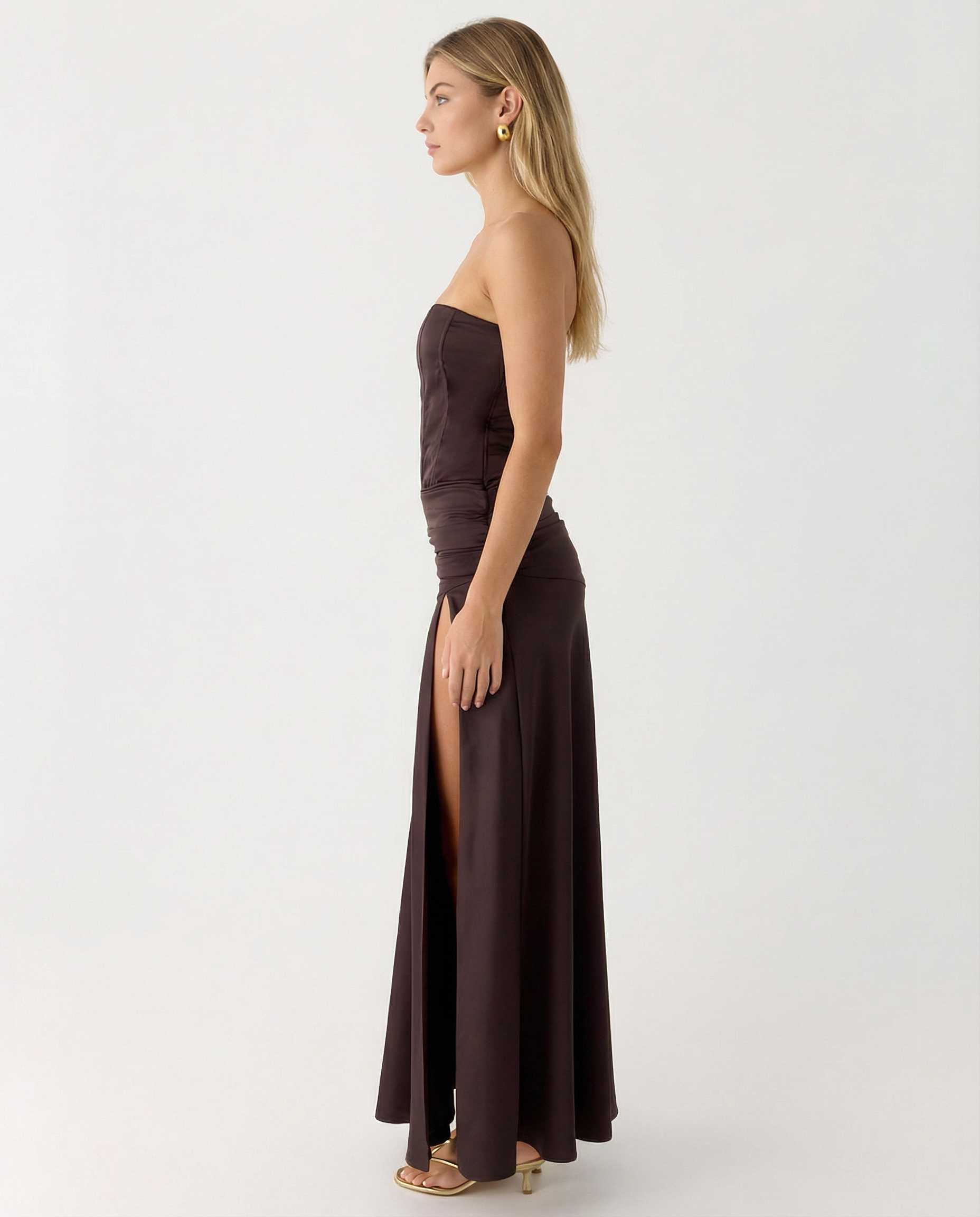Graciela | Corset Bodice Ruched Satin Maxi Dress