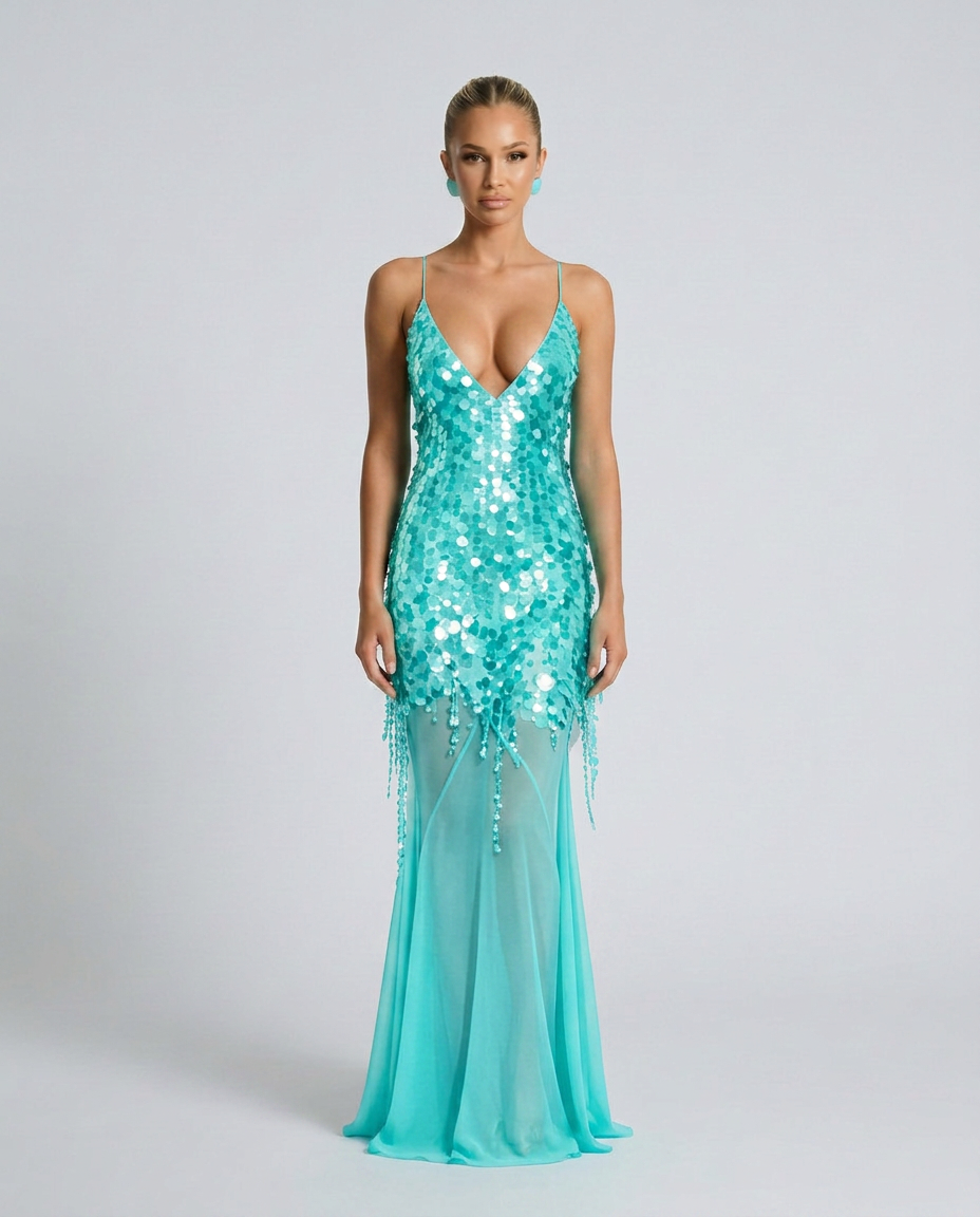 Goldie | V-Neck Sequin Crisscross-Back Maxi Dress