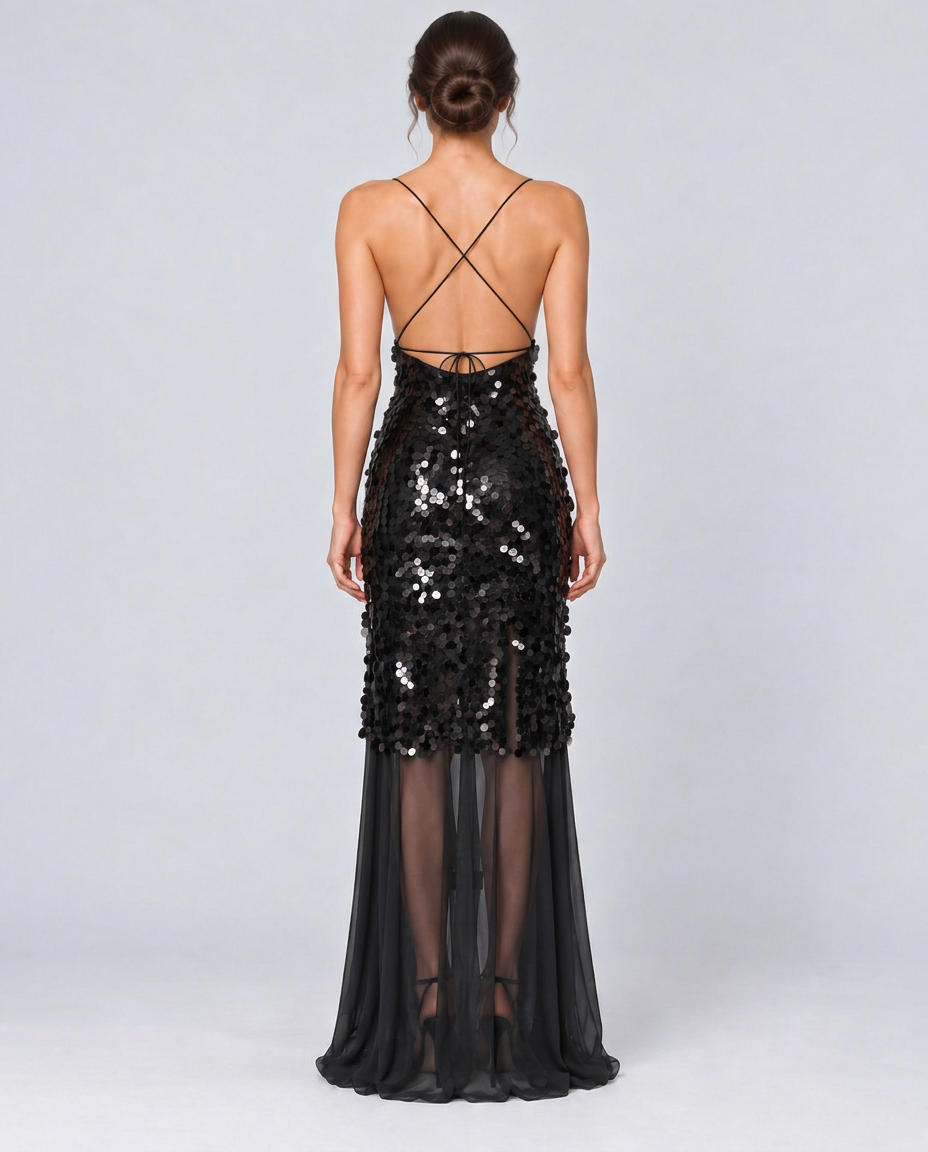 Goldie | V-Neck Sequin Crisscross-Back Maxi Dress