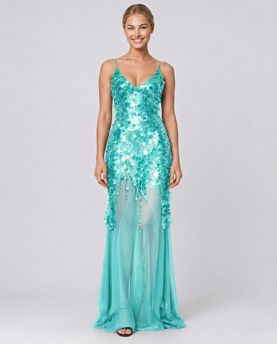 Goldie | V-Neck Sequin Crisscross-Back Maxi Dress