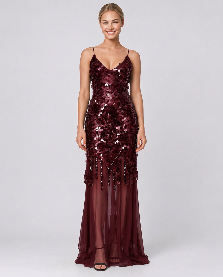 Goldie | V-Neck Sequin Crisscross-Back Maxi Dress