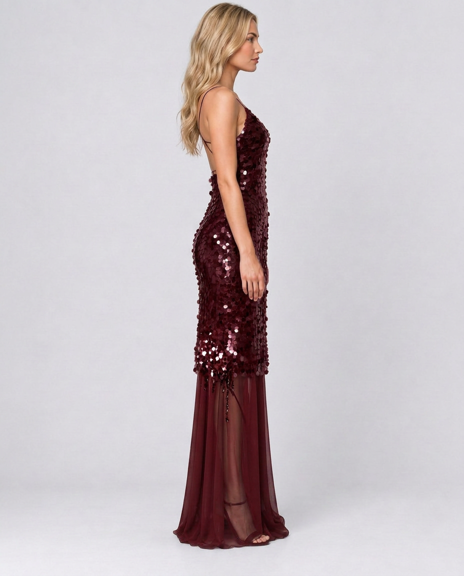 Goldie | V-Neck Sequin Crisscross-Back Maxi Dress