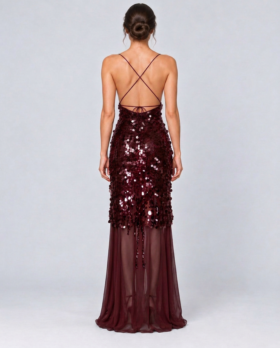 Goldie | V-Neck Sequin Crisscross-Back Maxi Dress