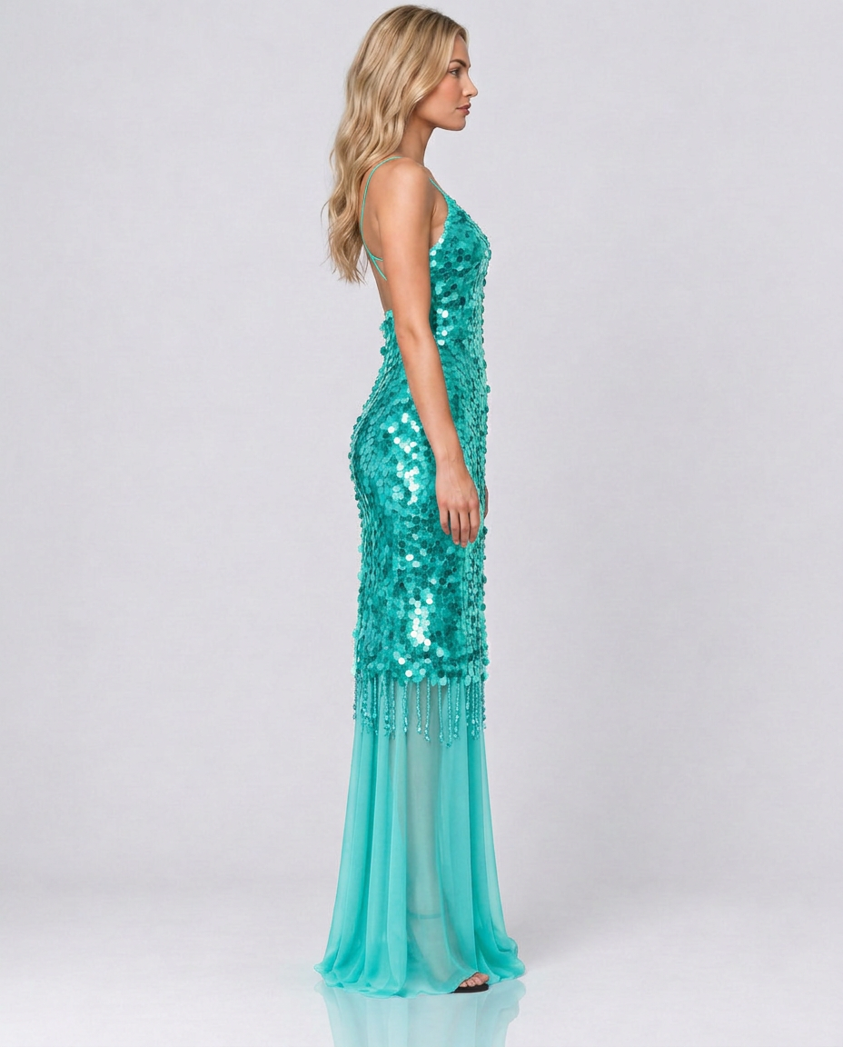 Goldie | V-Neck Sequin Crisscross-Back Maxi Dress