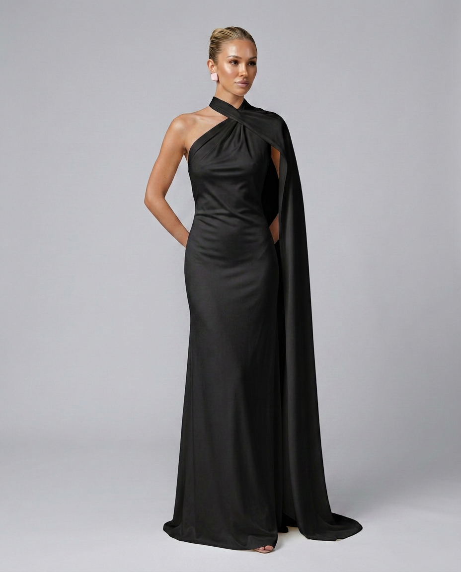 Celeste | Draped One-Shoulder Maxi Dress