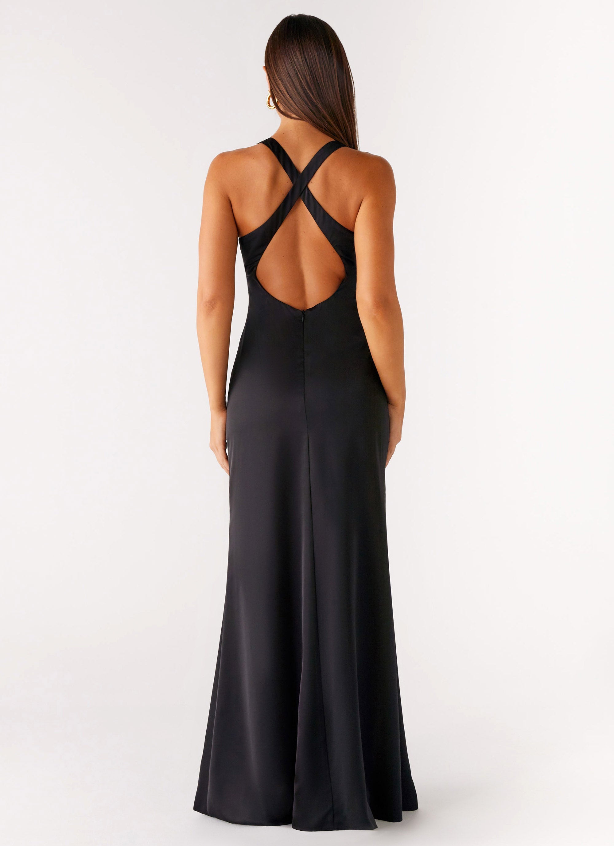 Christine | Low V Neckline Ruched Satin Maxi Dress