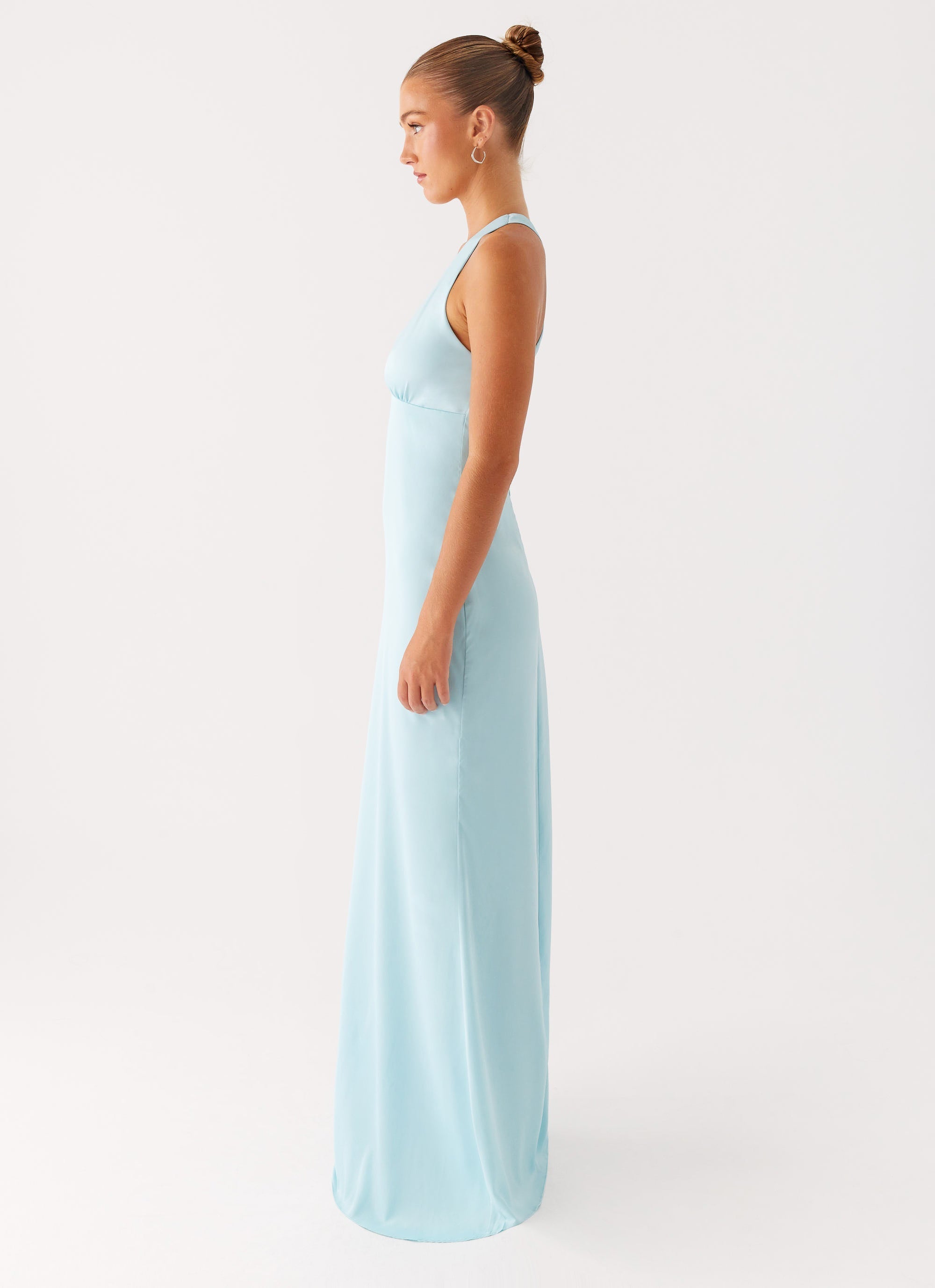 Christine | Low V Neckline Ruched Satin Maxi Dress