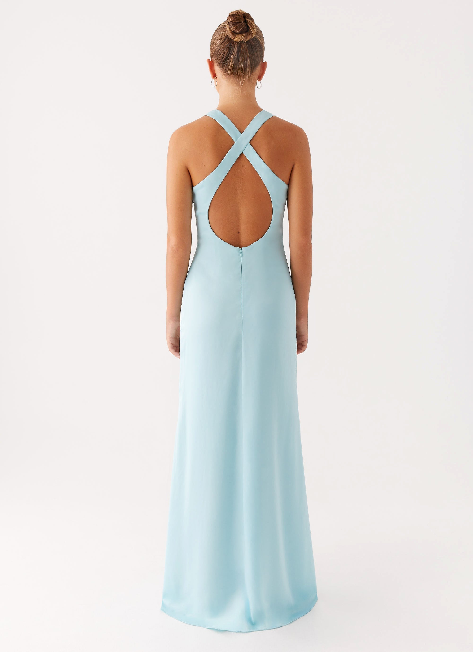 Christine | Low V Neckline Ruched Satin Maxi Dress