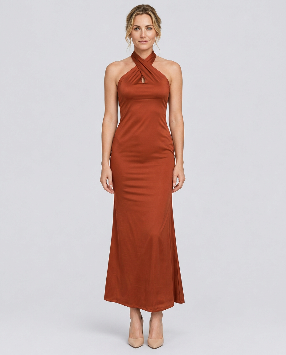 Aurelia | Crossover Halter Neck Fitted Maxi Dress