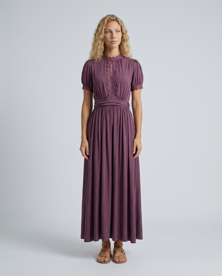 Bianca | Pleated Puff Sleeve High Neck Maxi Dress