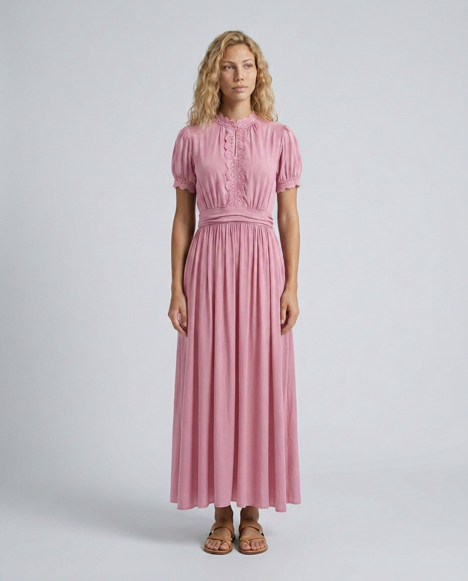 Bianca | Pleated Puff Sleeve High Neck Maxi Dress