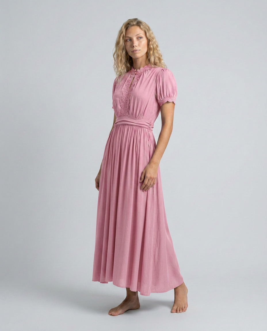 Bianca | Pleated Puff Sleeve High Neck Maxi Dress