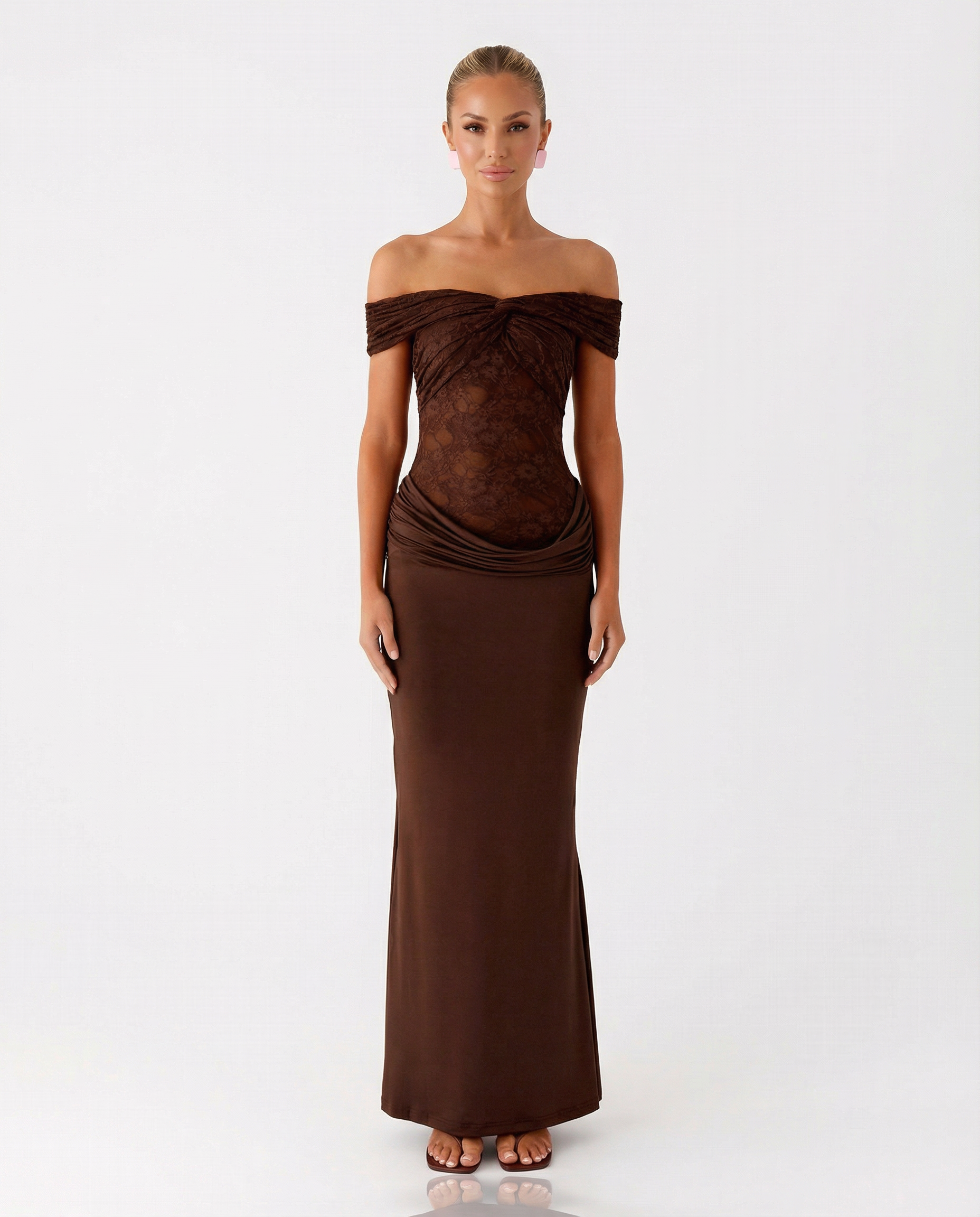 Neva | Off Shoulder Maxi Dress with Lace Bodice