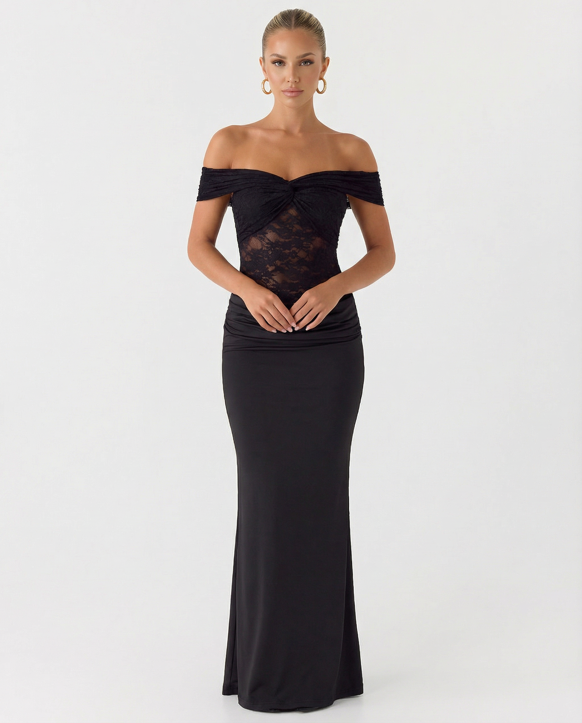Neva | Off Shoulder Maxi Dress with Lace Bodice