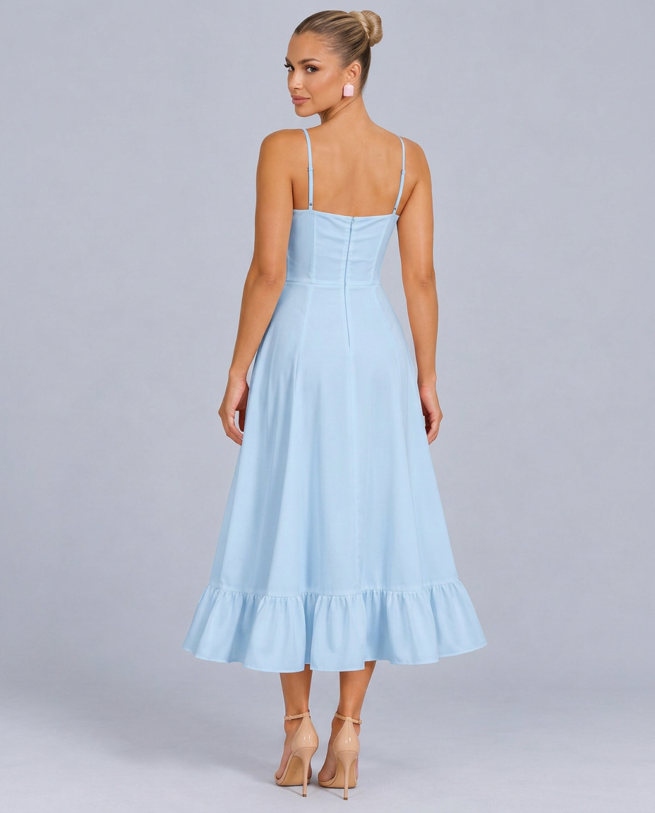 Liv | Spaghetti Strap Ruffle Midi Dress