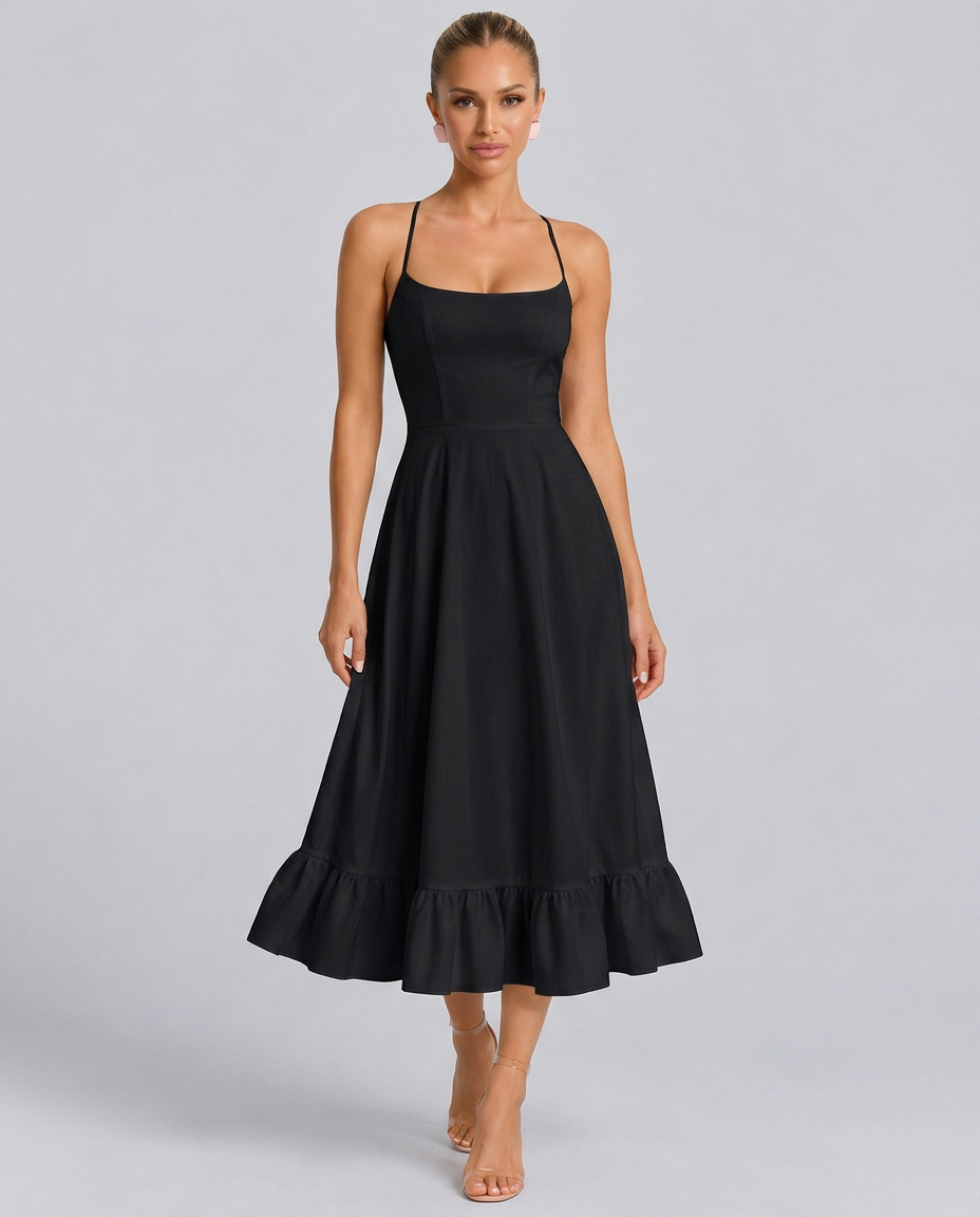 Liv | Spaghetti Strap Ruffle Midi Dress