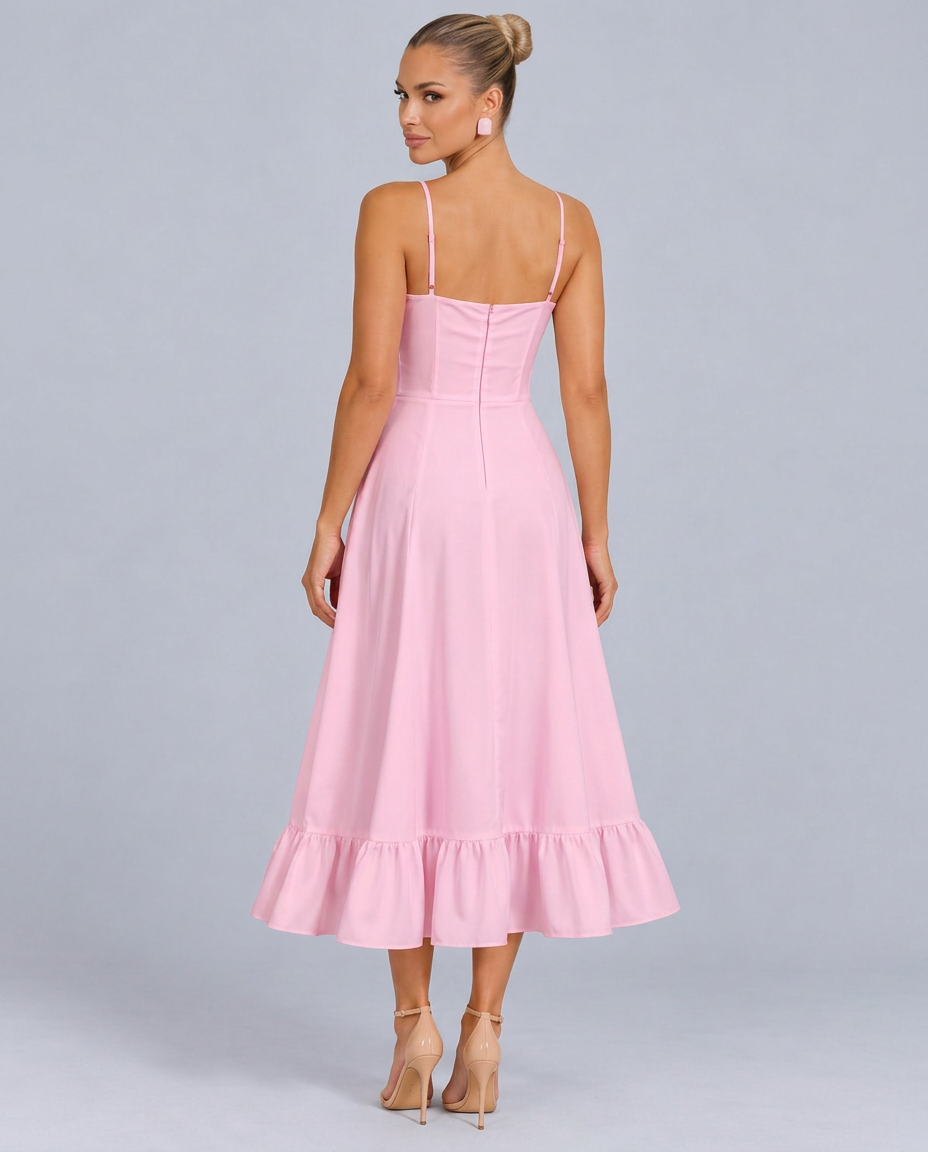 Liv | Spaghetti Strap Ruffle Midi Dress