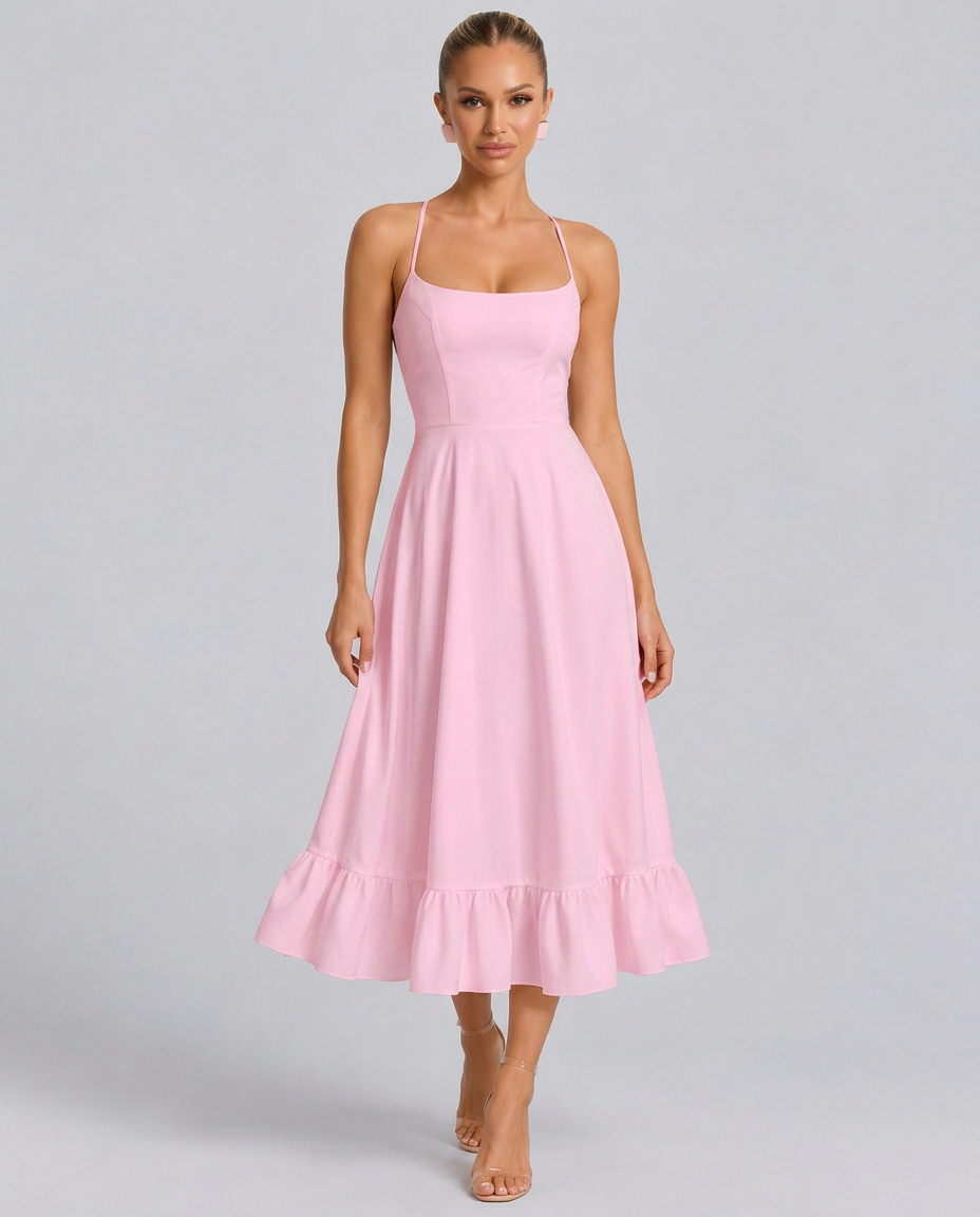 Liv | Spaghetti Strap Ruffle Midi Dress