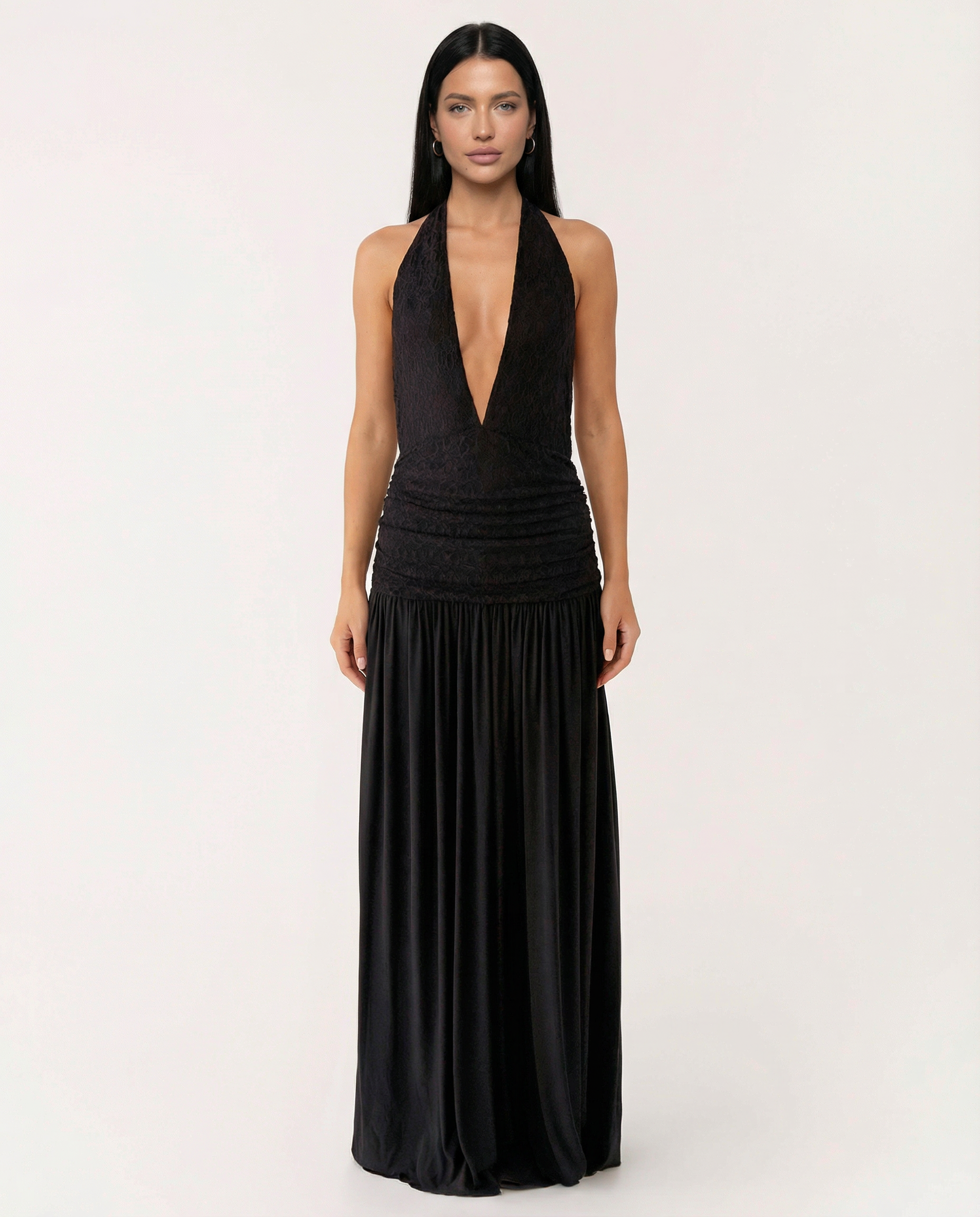 Ofelia | Halter Neck Maxi Dress with Ruched Waist