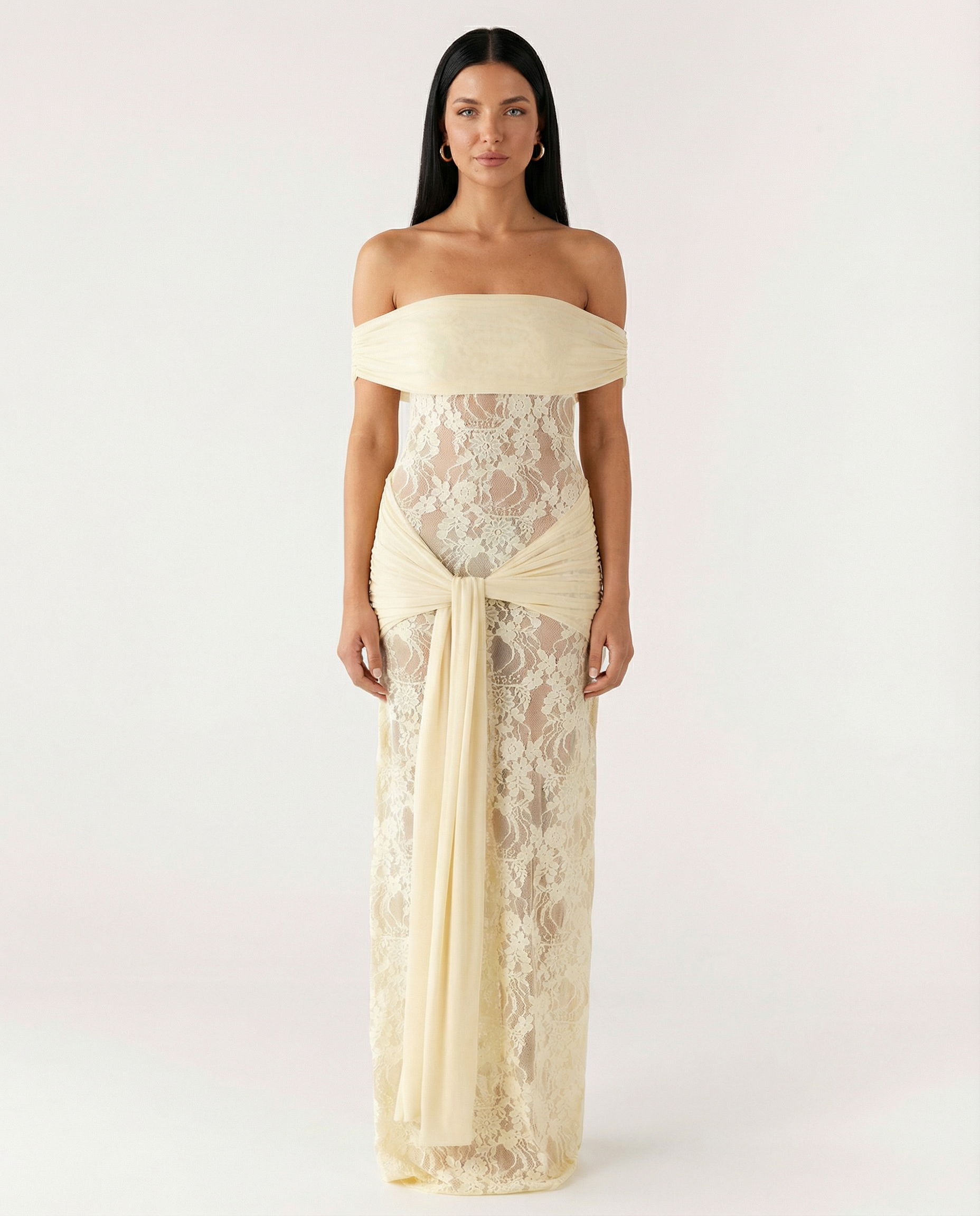 Krystal | Maxi Dress with Lace Panel and Twist Knot Detail