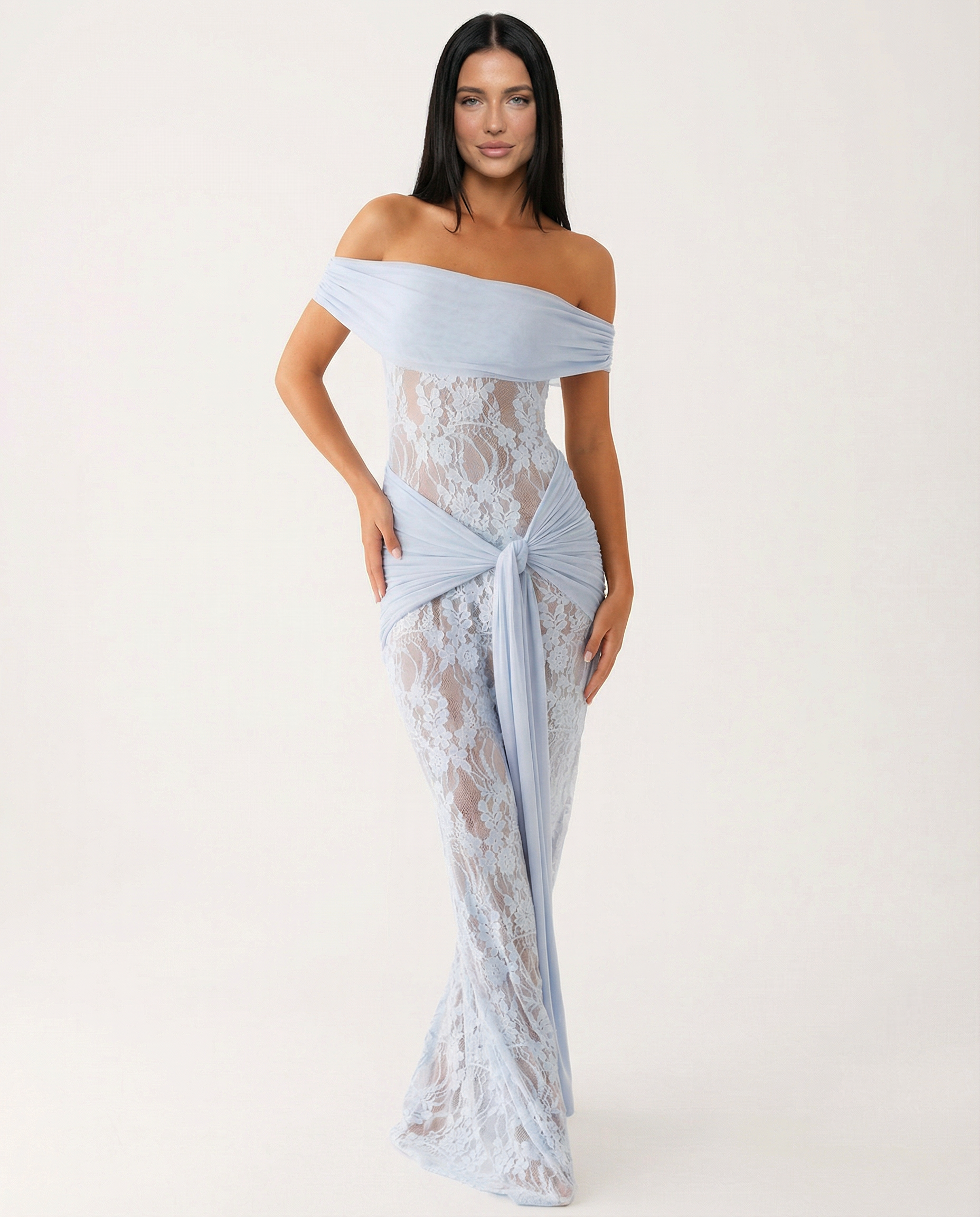 Krystal | Maxi Dress with Lace Panel and Twist Knot Detail