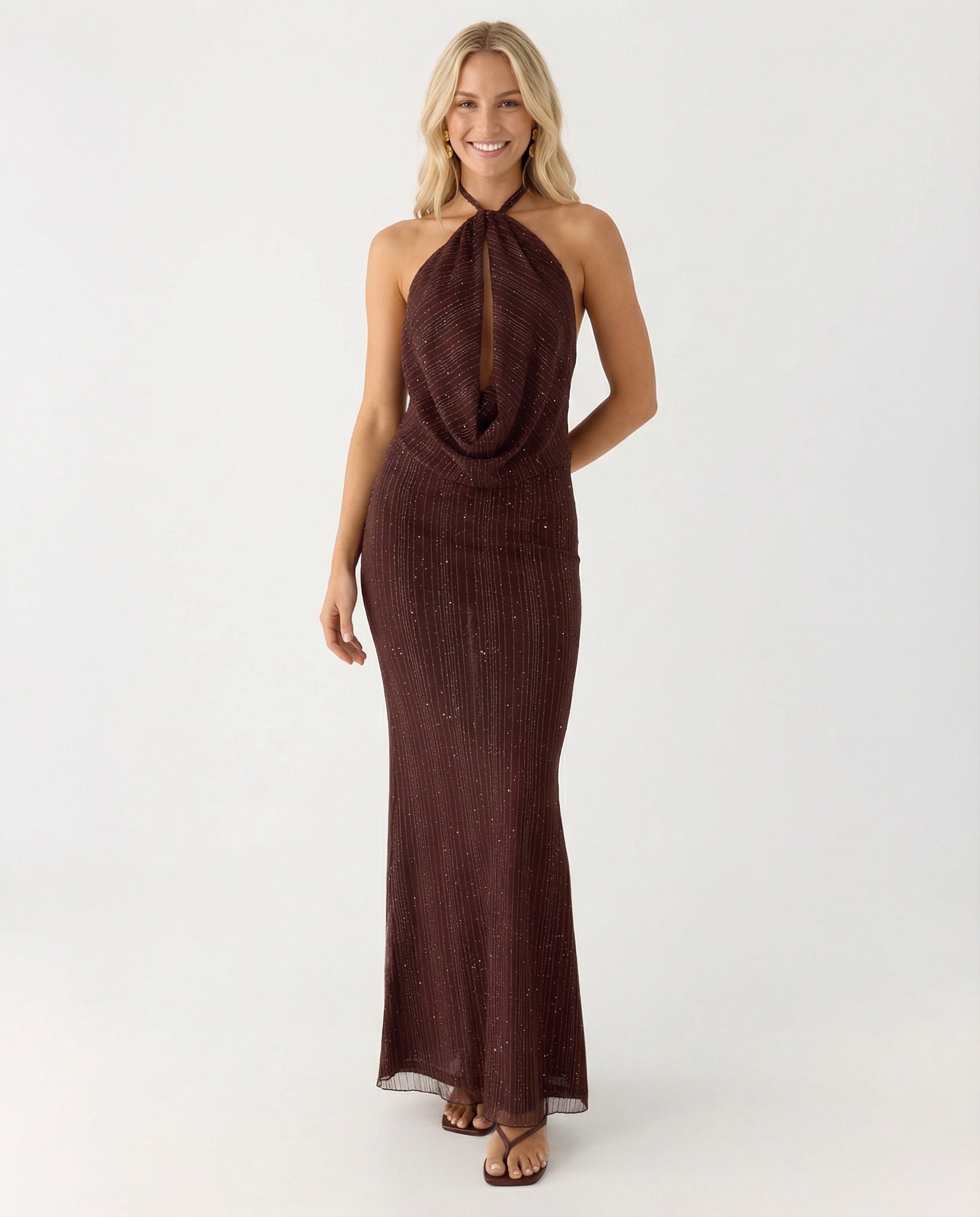 Delores | Maxi Dress with Halter Neck and Glitter Mesh