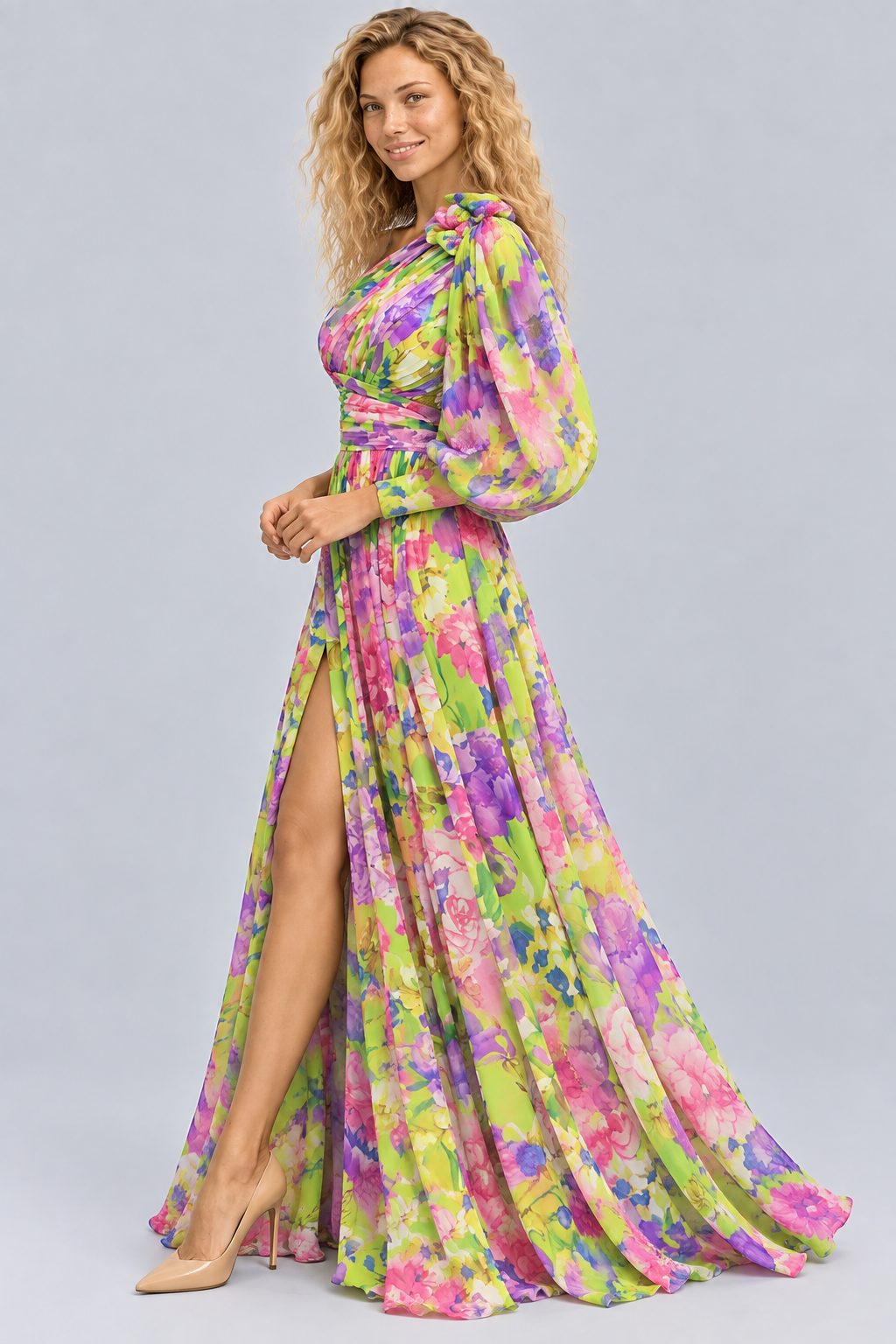 Seraphina | One-Shoulder Floral Split Maxi Dress