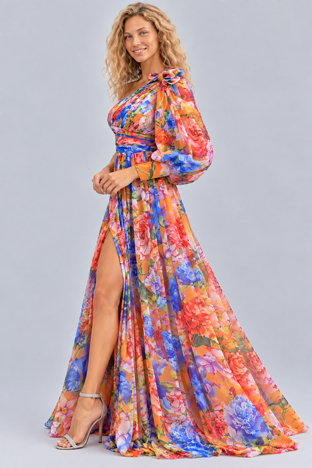 Seraphina | One-Shoulder Floral Split Maxi Dress