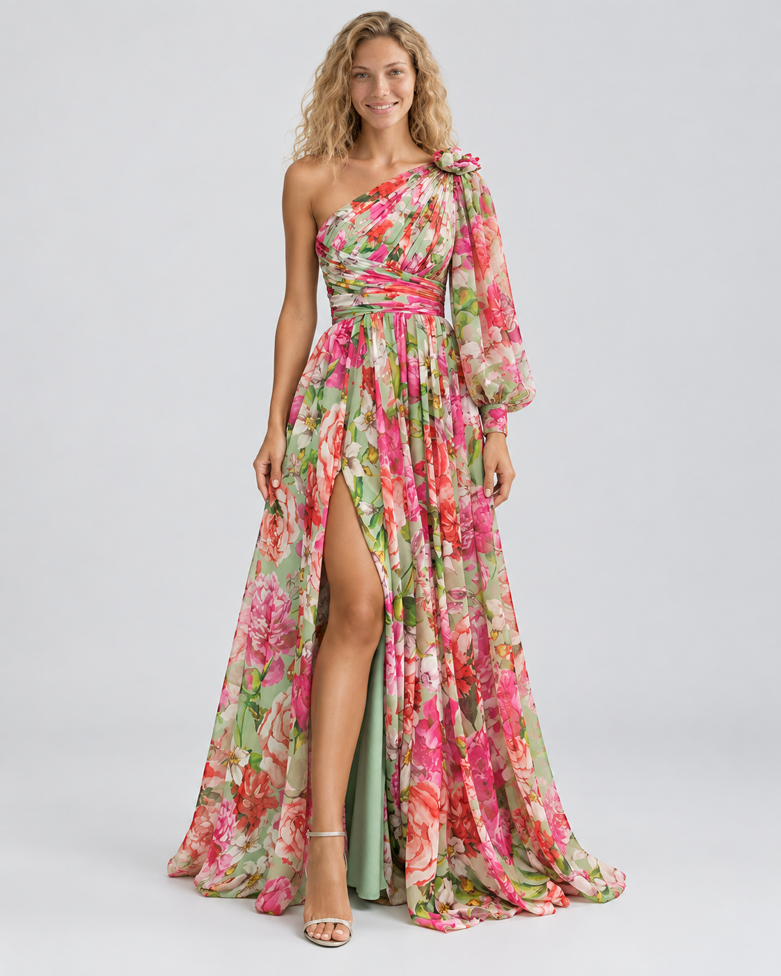 Seraphina | One-Shoulder Floral Split Maxi Dress