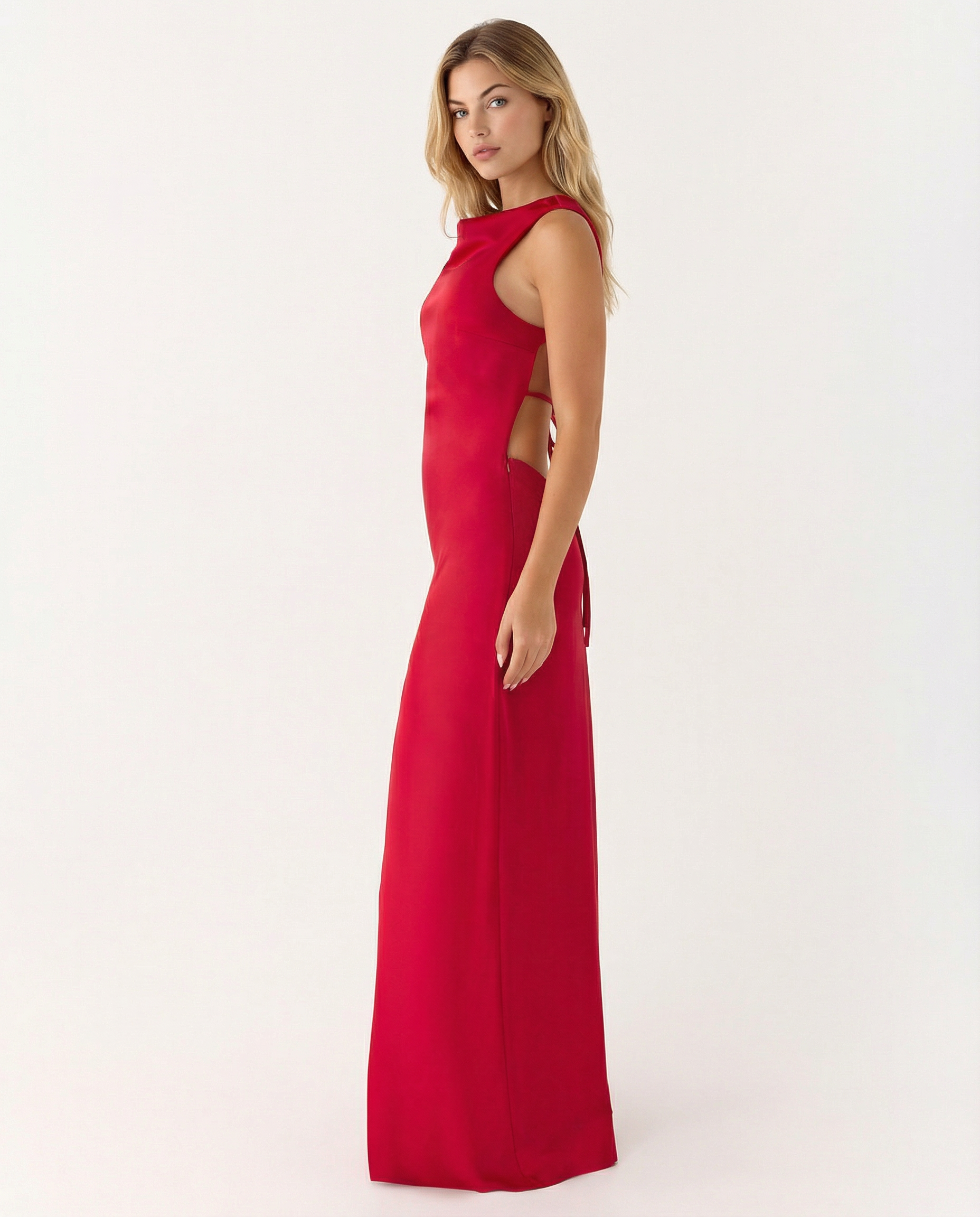 Becky | Satin Maxi Dress with Open Back and Strap Detail
