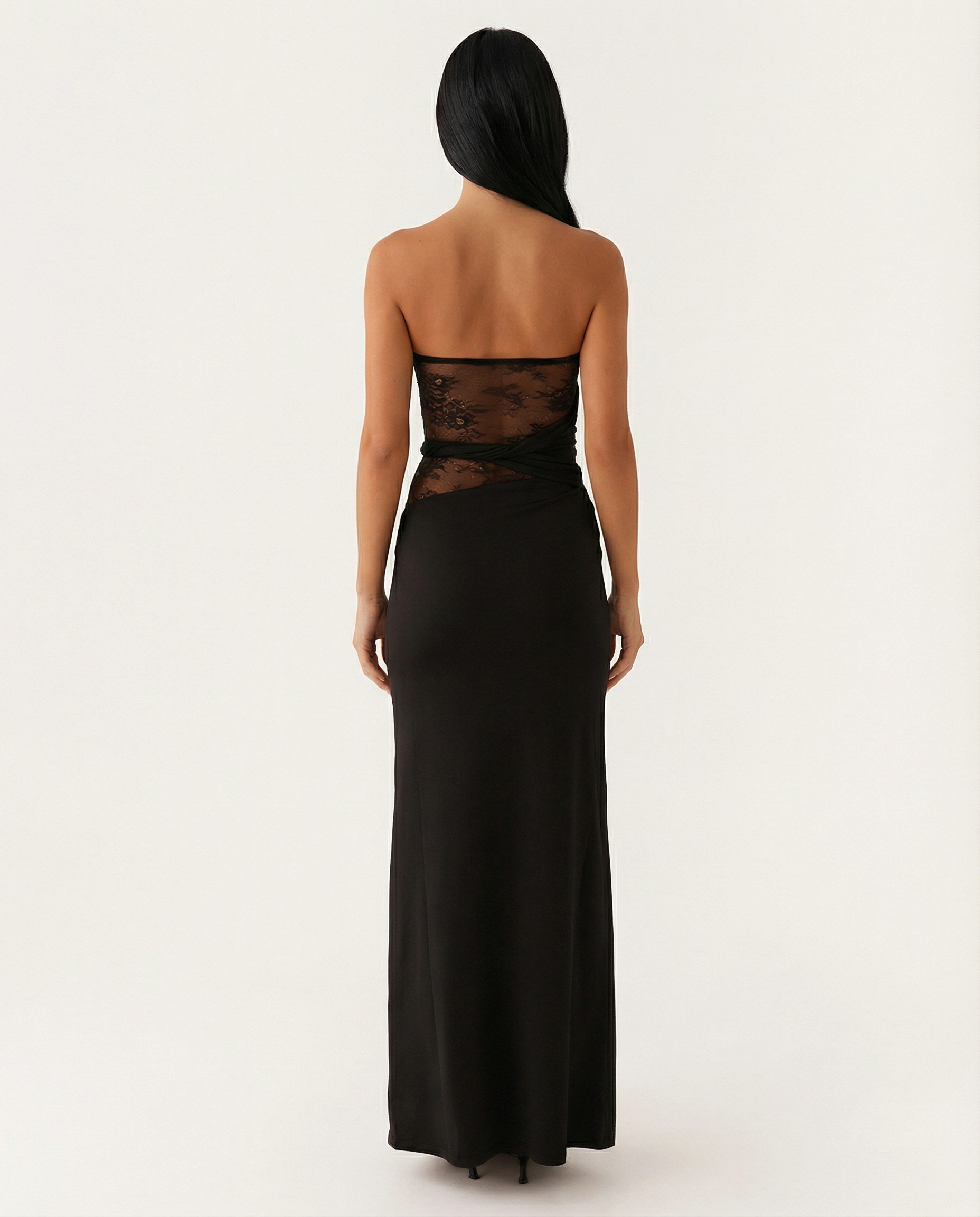 Tonia | Strapless Maxi Dress with Lace Panel and Side Slit