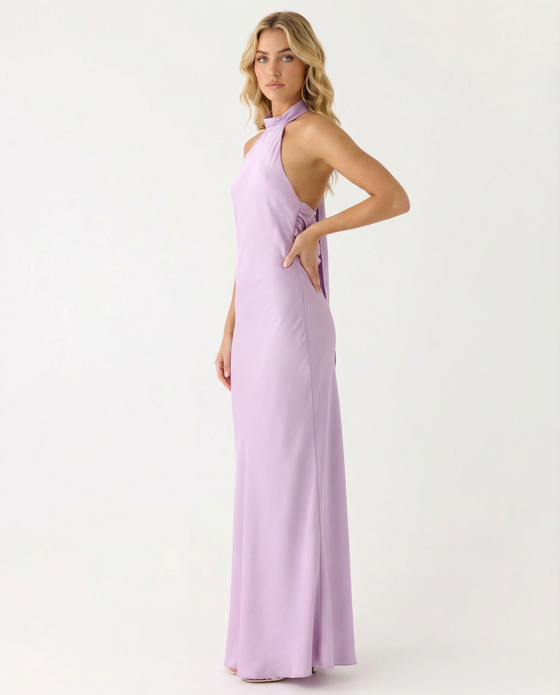 Elaine | Halter Neck Satin Maxi Dress