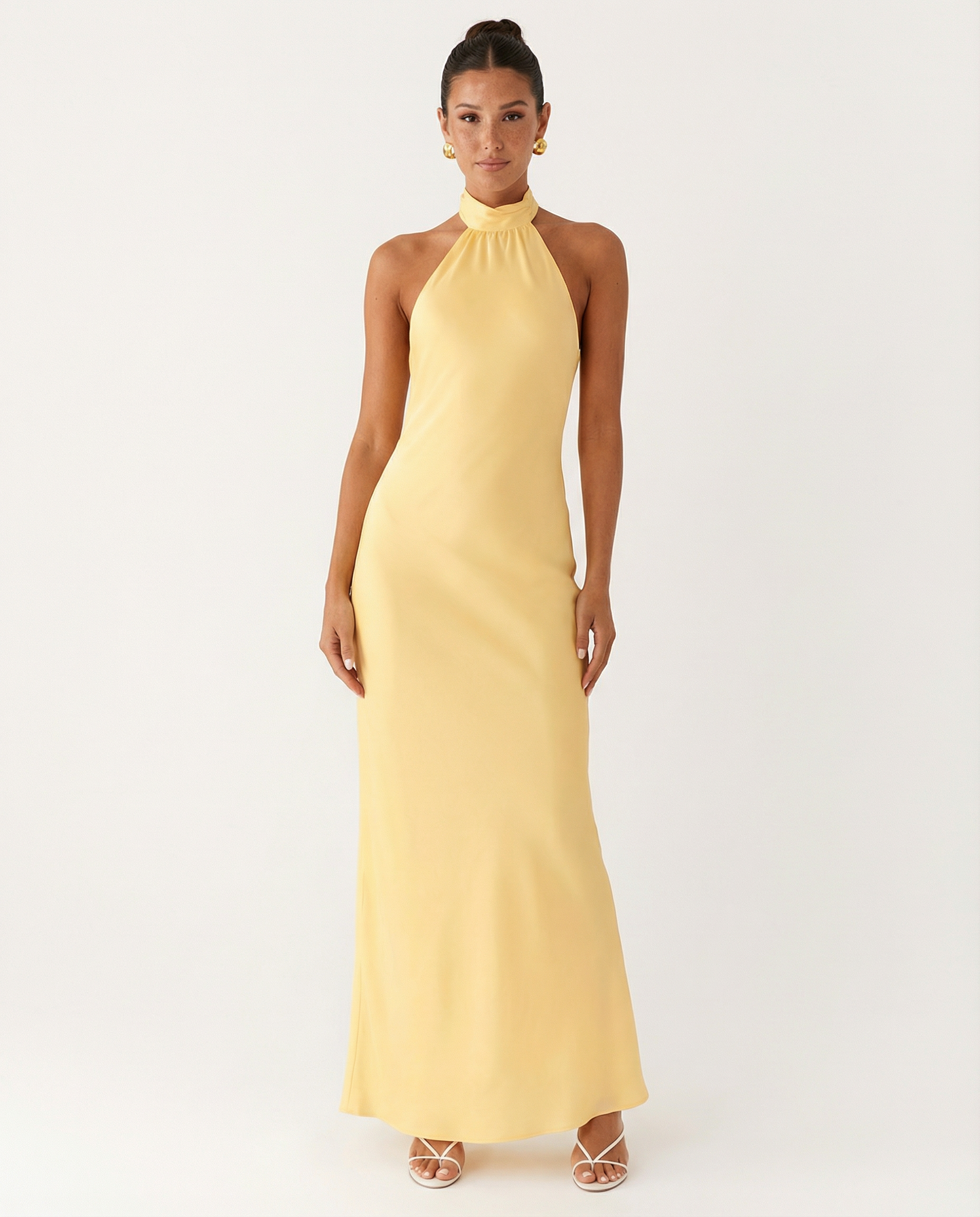Elaine | Halter Neck Satin Maxi Dress