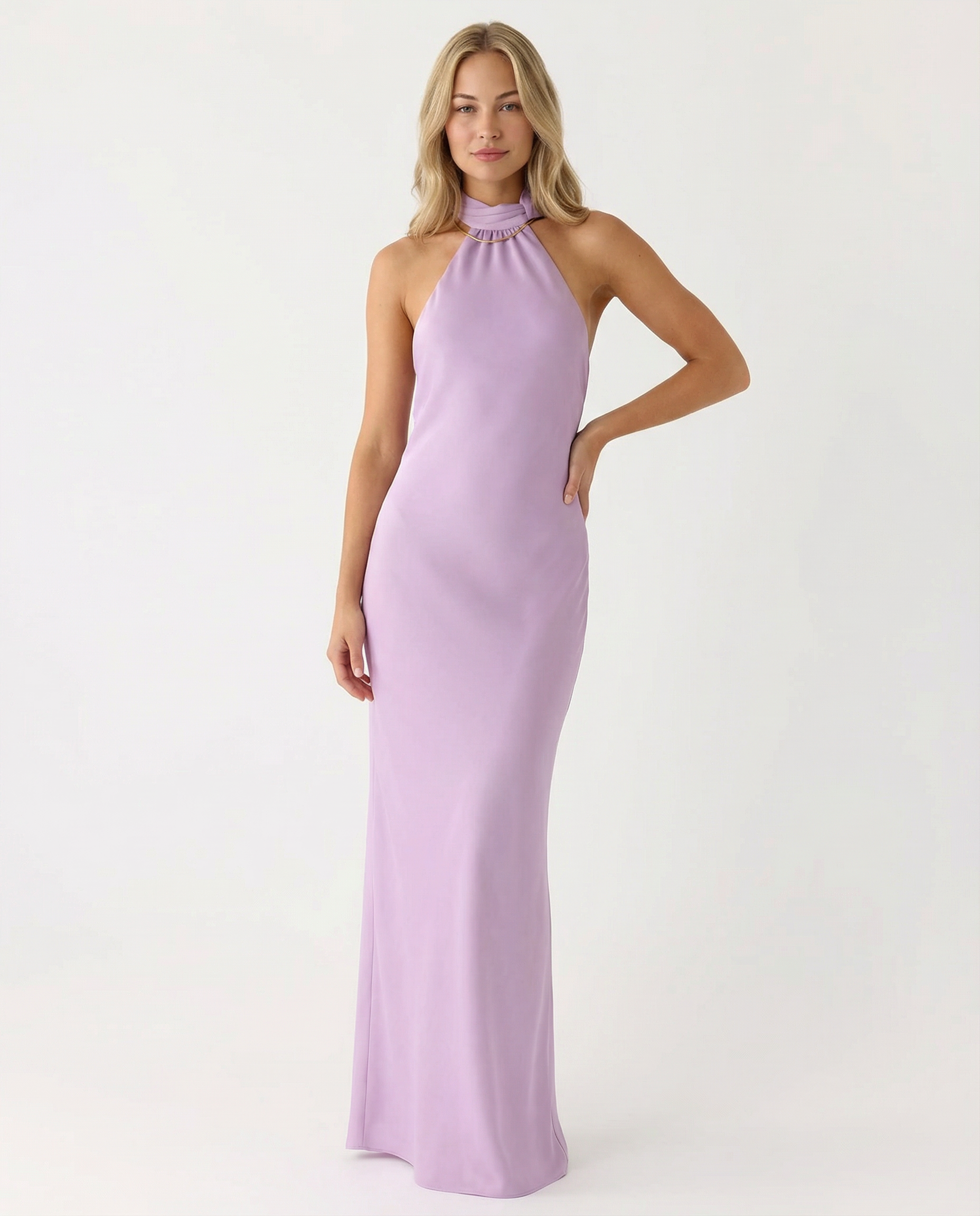 Elaine | Halter Neck Satin Maxi Dress