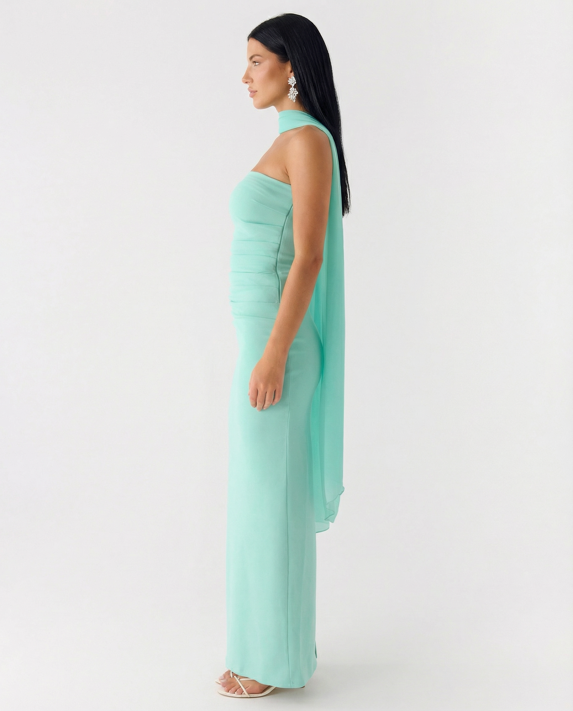 Latoya | Strapless Ruched Maxi Dress with Scarf