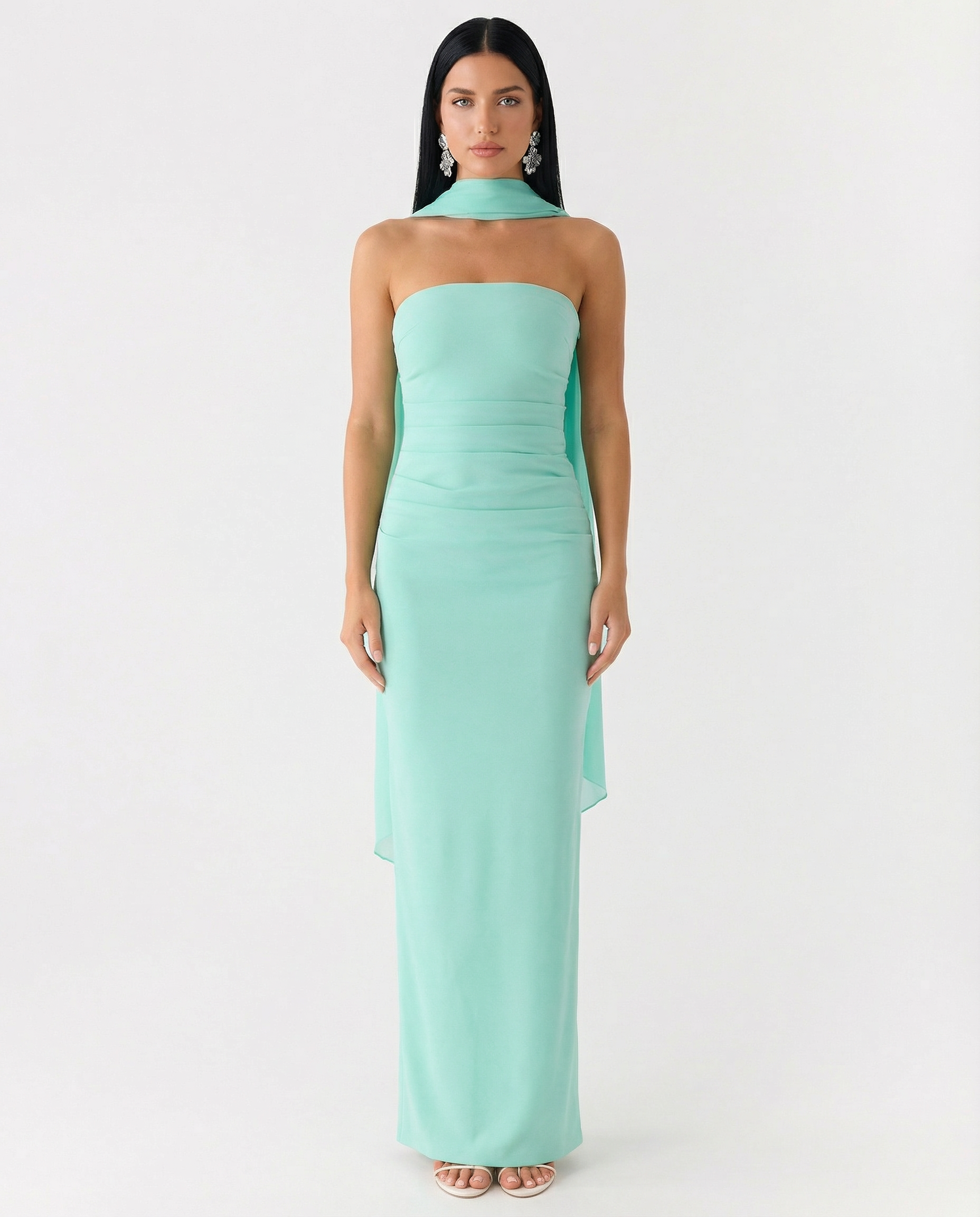 Latoya | Strapless Ruched Maxi Dress with Scarf
