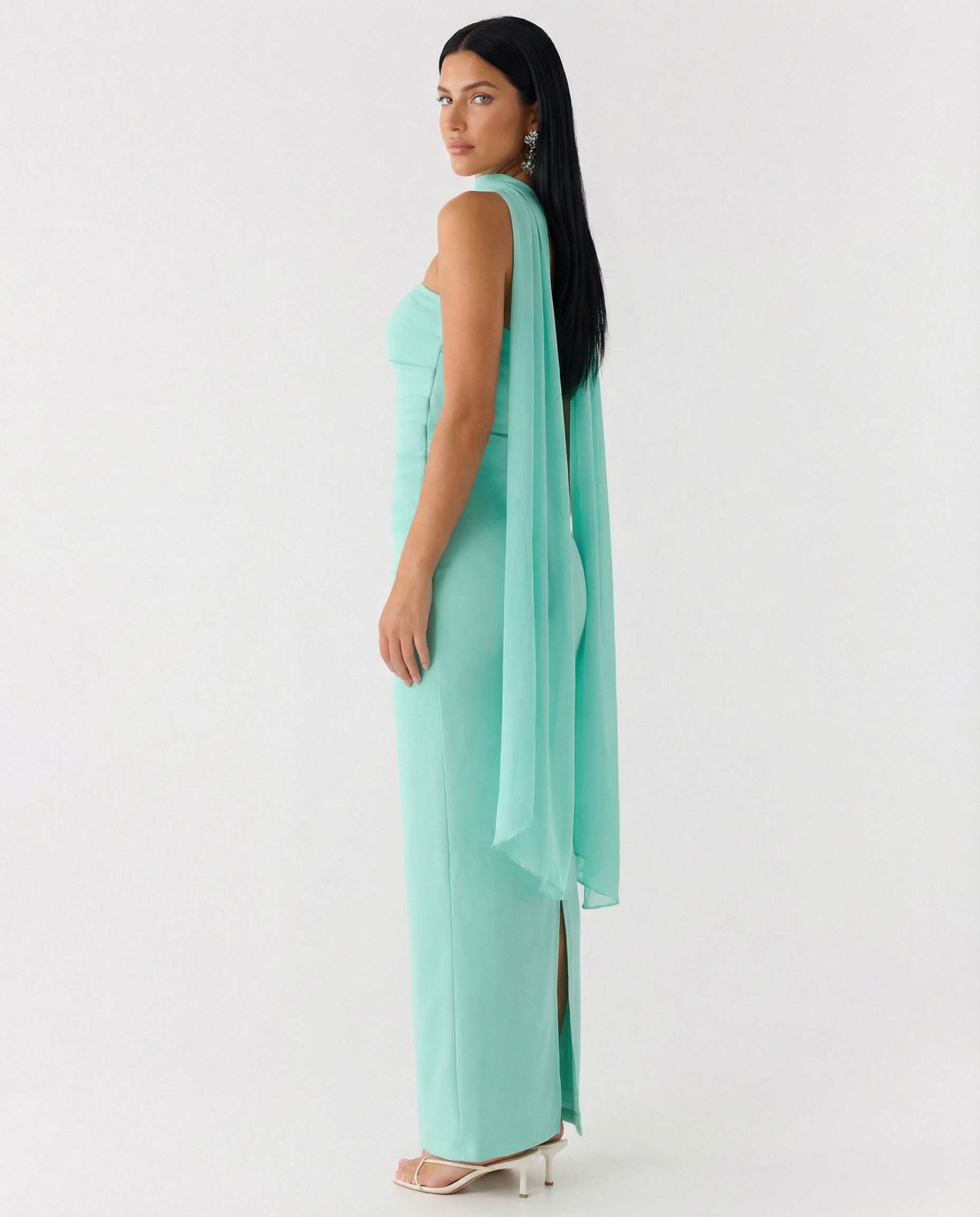 Latoya | Strapless Ruched Maxi Dress with Scarf