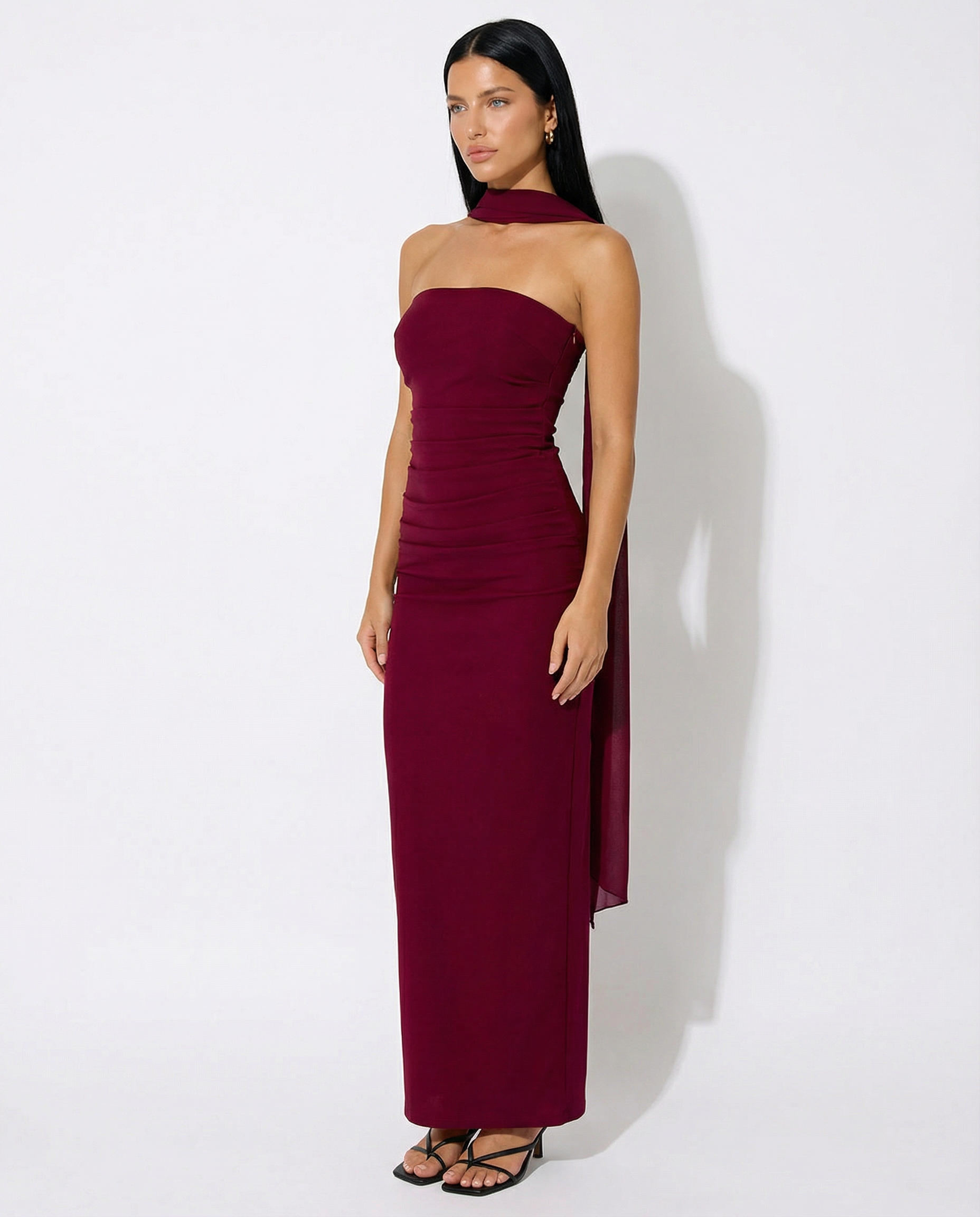 Latoya | Strapless Ruched Maxi Dress with Scarf