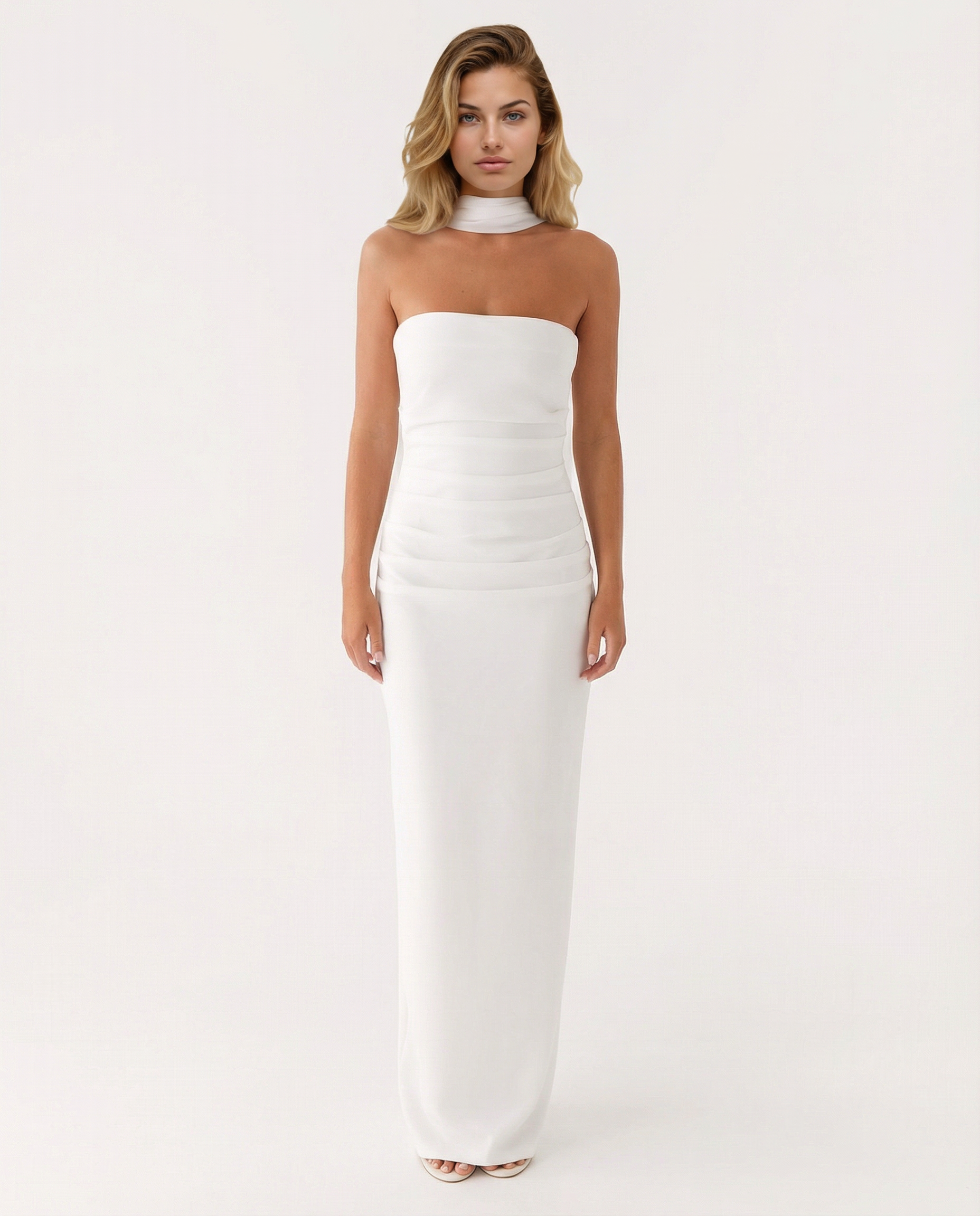 Latoya | Strapless Ruched Maxi Dress with Scarf