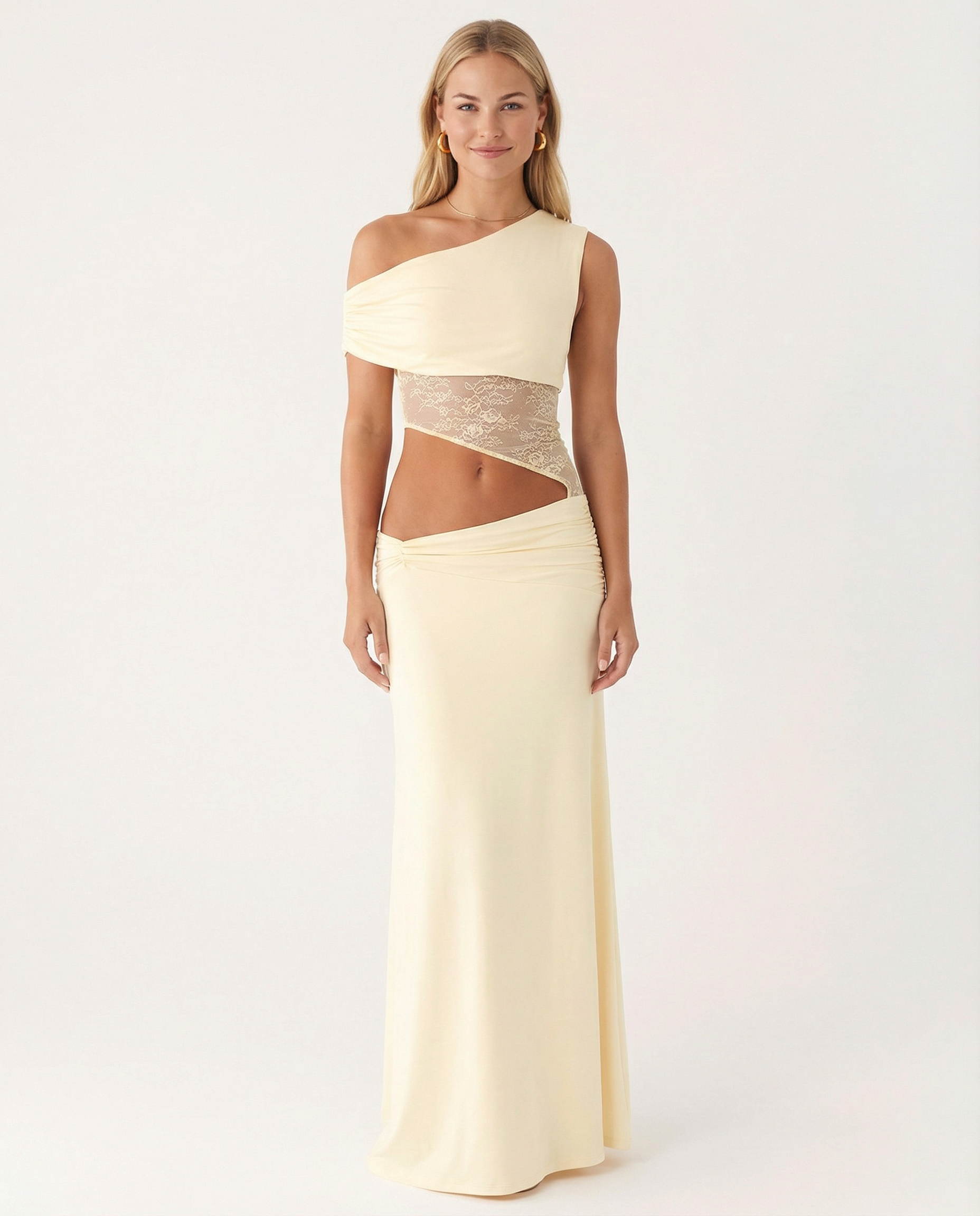 Edna | One-Shoulder Lace Cutout Maxi Dress