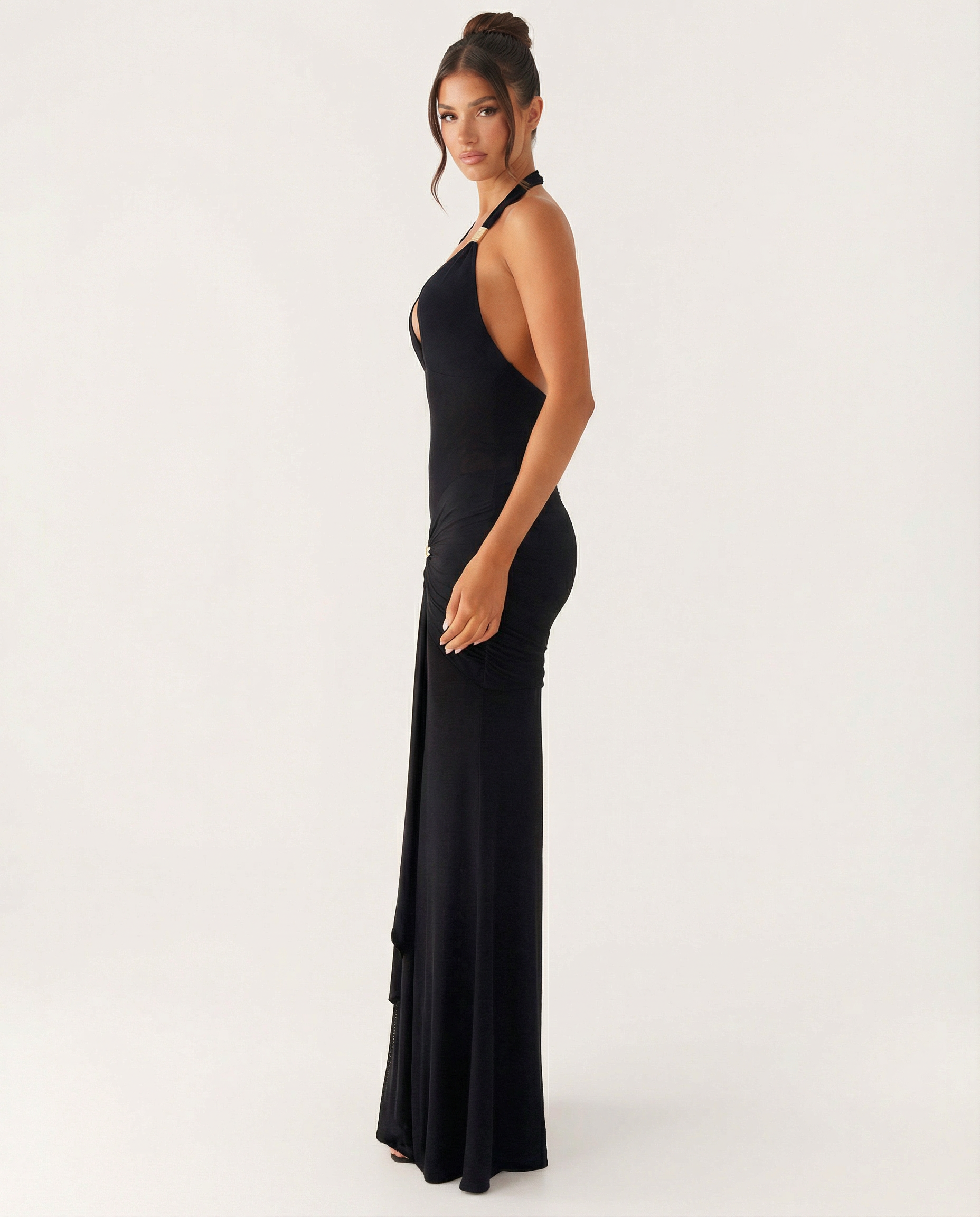 Gwen | Halter Maxi Dress with Hardware Detail and Ruching