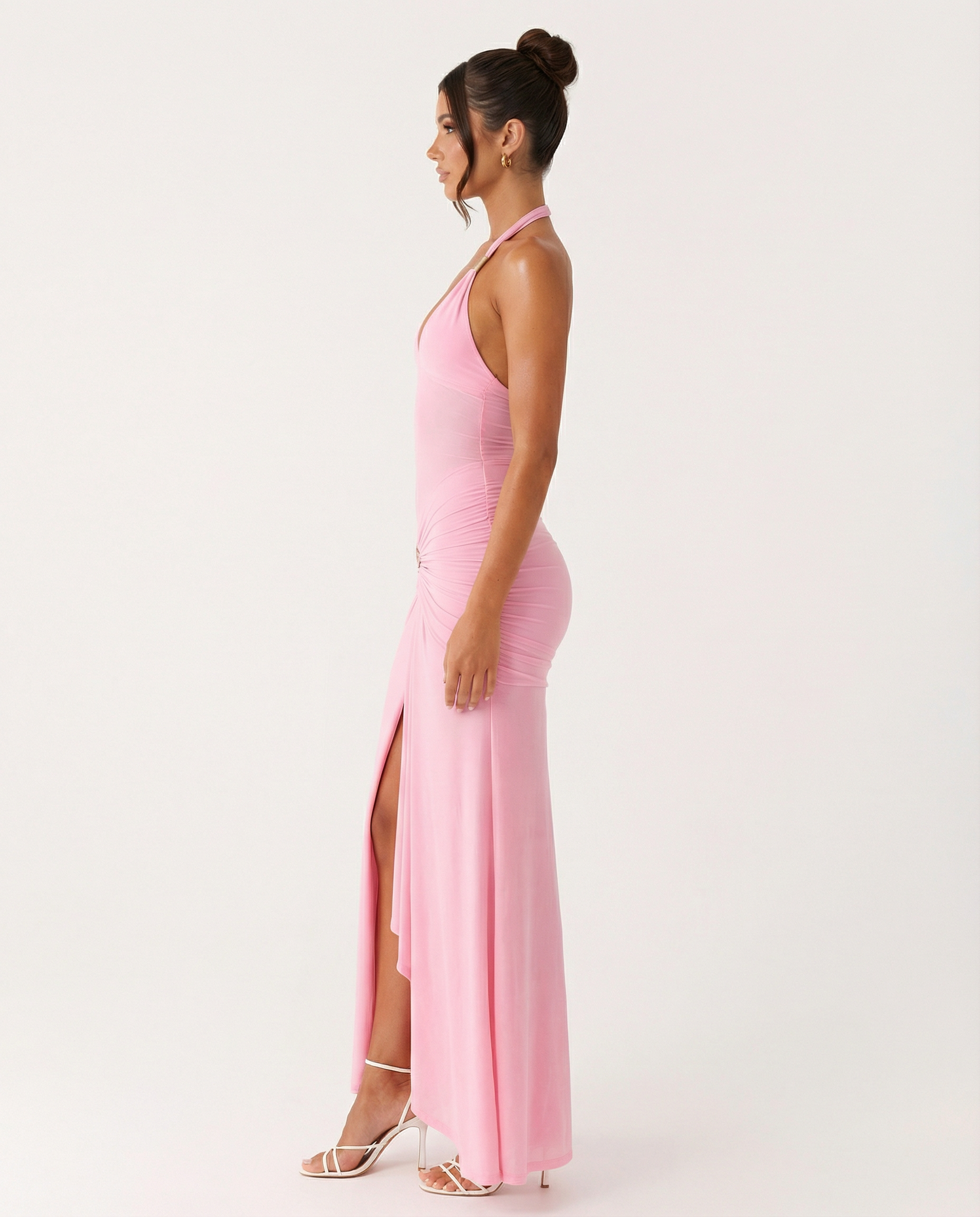 Gwen | Halter Maxi Dress with Hardware Detail and Ruching