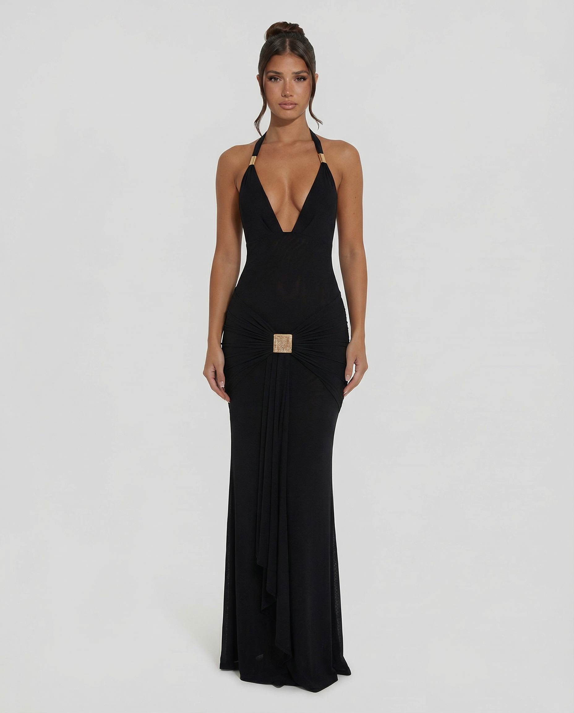 Gwen | Halter Maxi Dress with Hardware Detail and Ruching